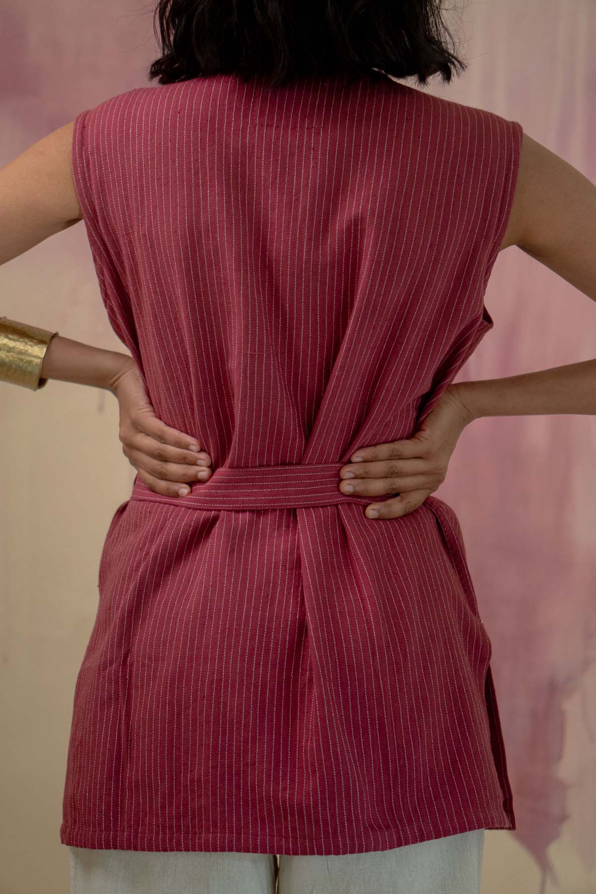 Maroon Cotton Belted Jacket