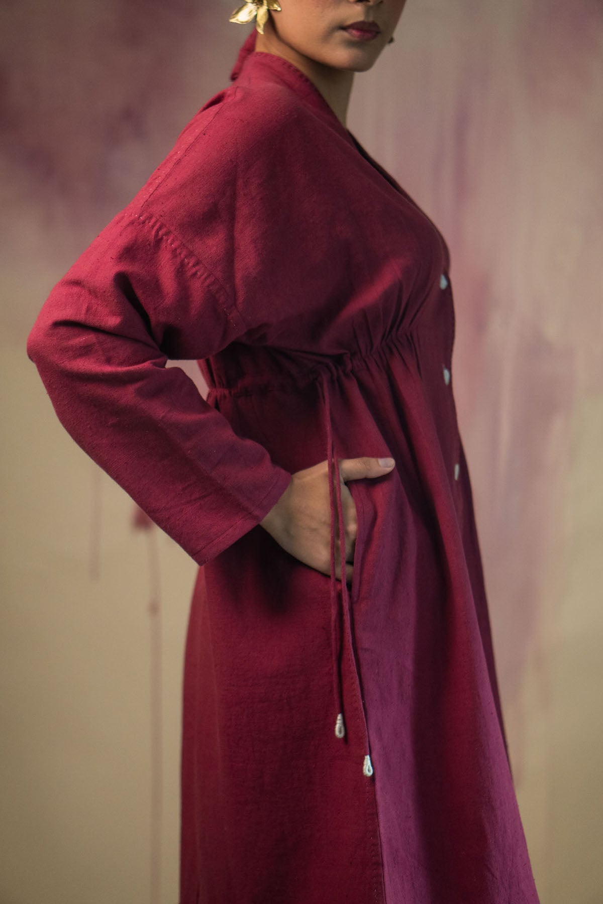 Maroon Cotton Cinched Dress