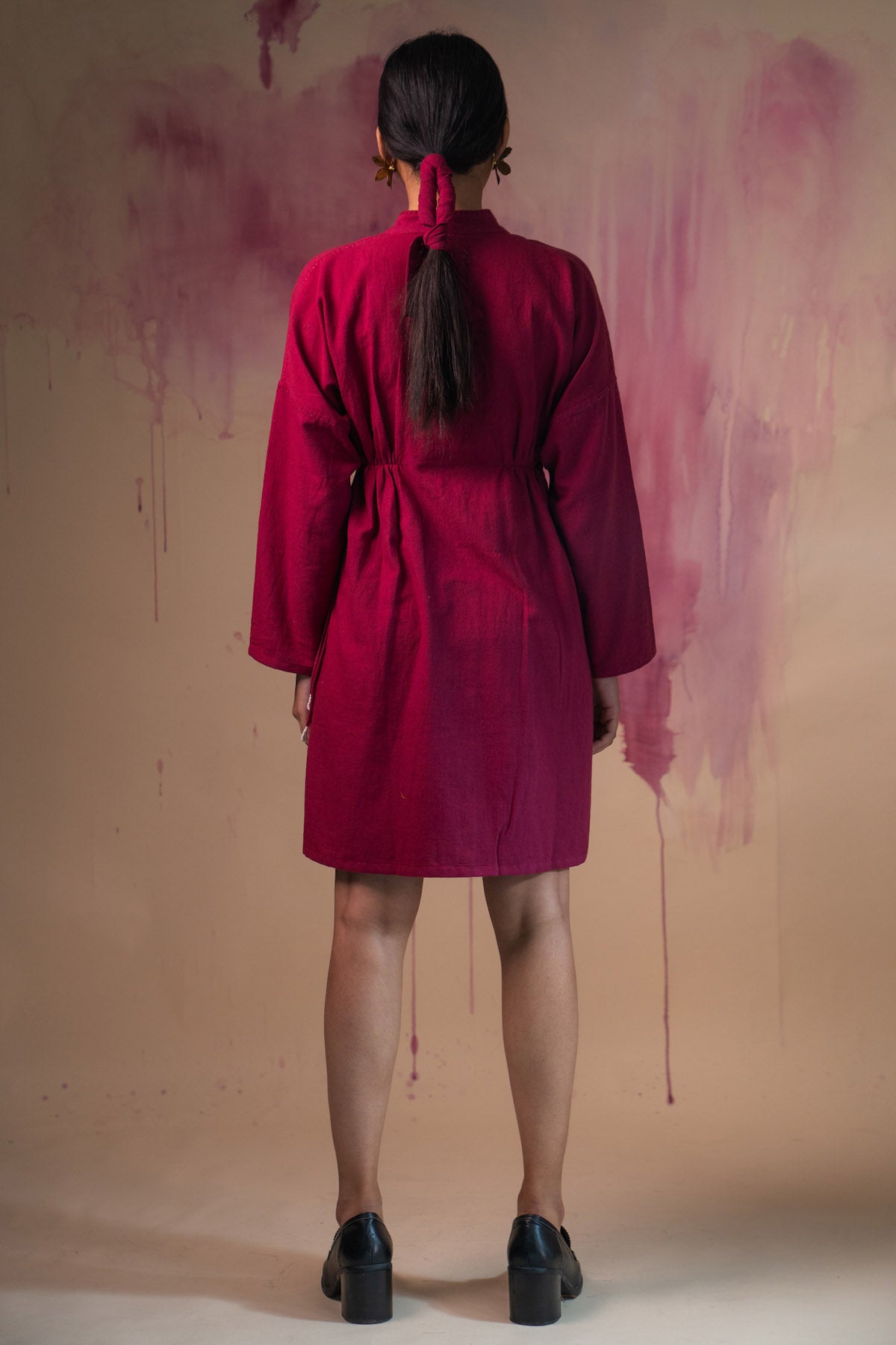 Maroon Cotton Cinched Dress