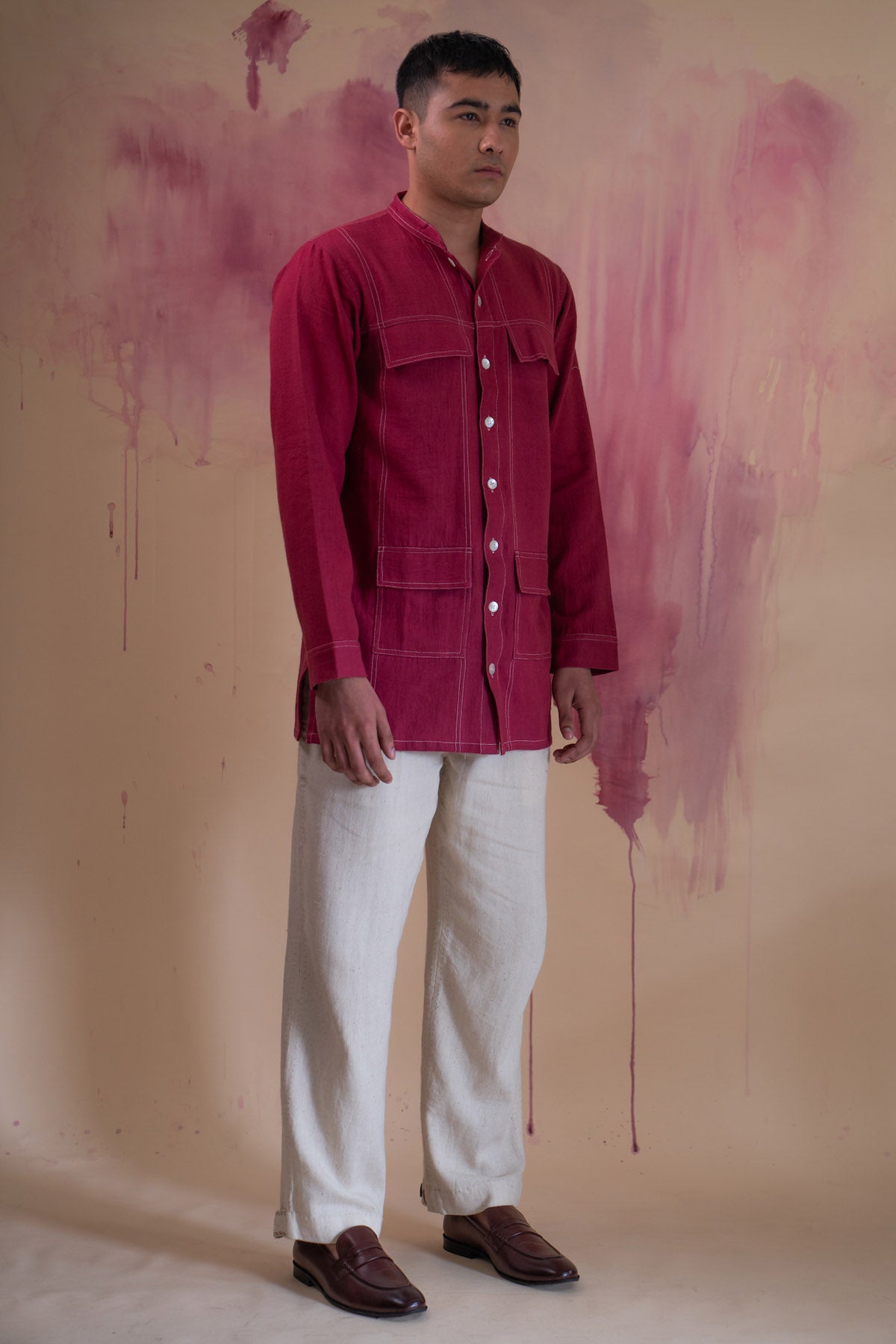 Maroon Cotton Panelled Shirt