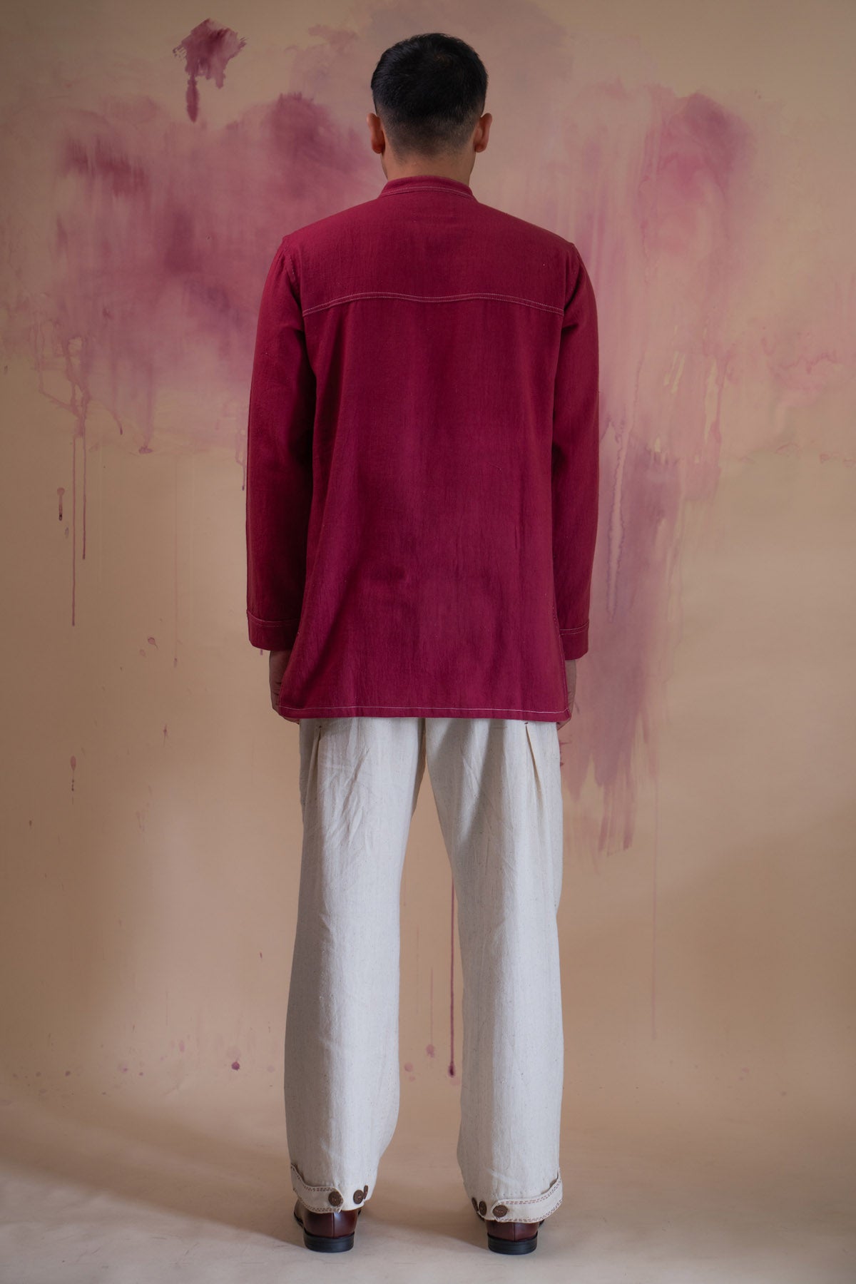 Maroon Cotton Panelled Shirt