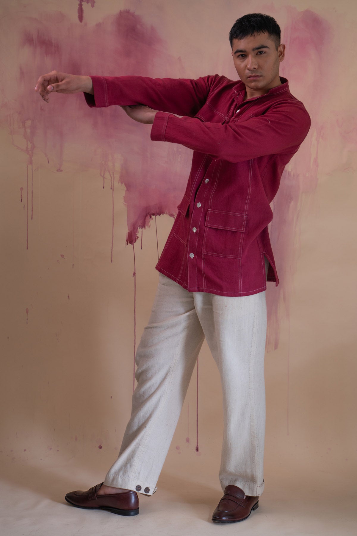 Maroon Cotton Panelled Shirt