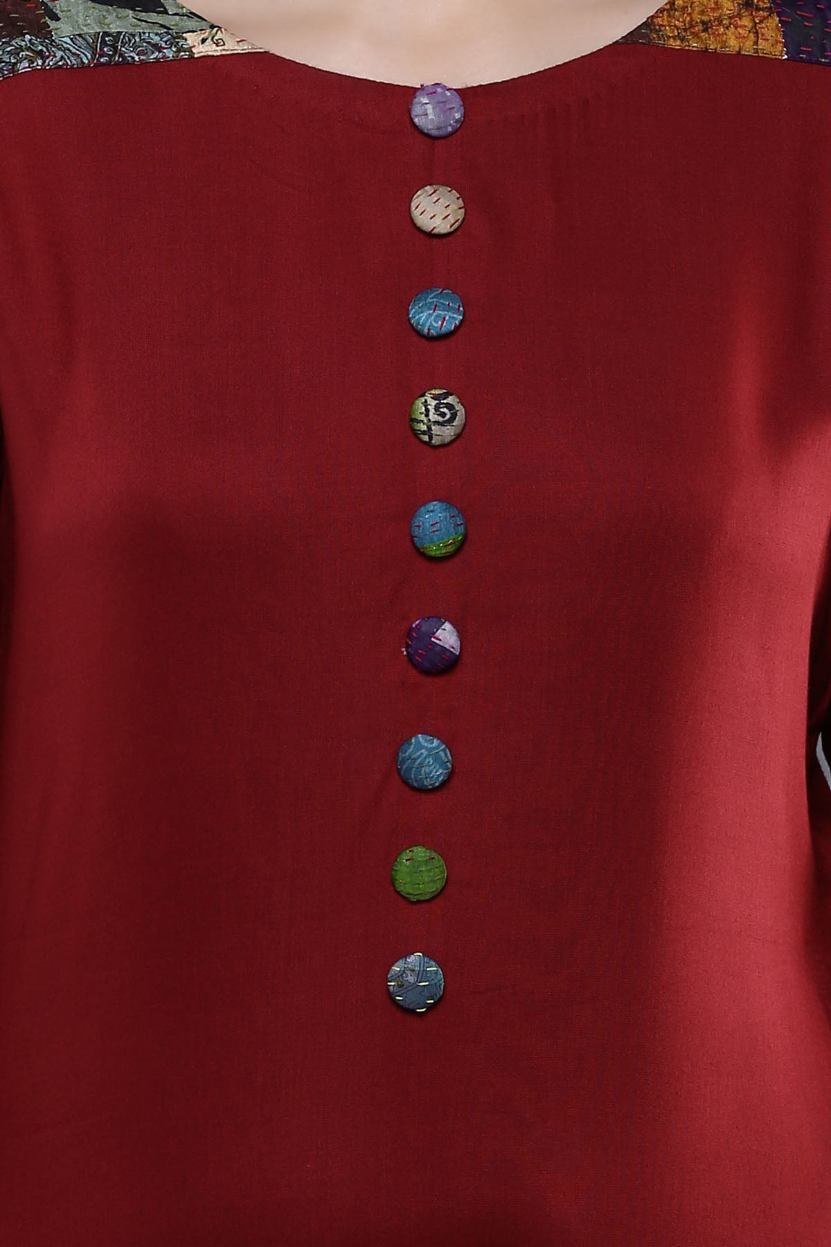 Maroon Cotton Silk Pocket Dress