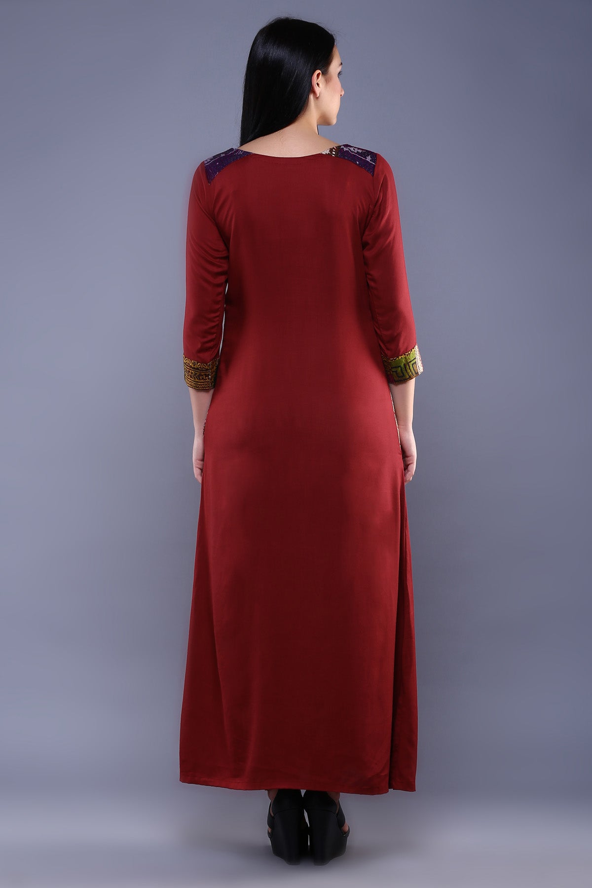 Maroon Cotton Silk Pocket Dress
