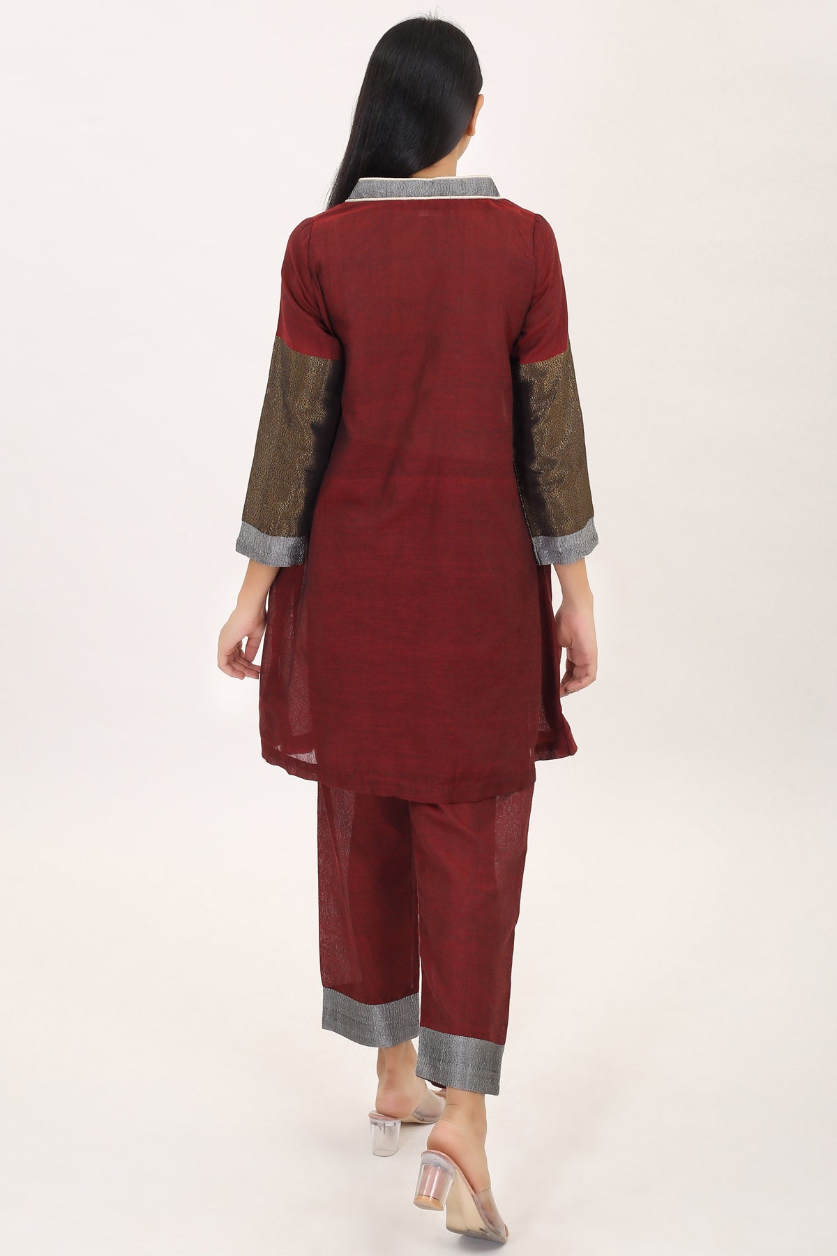 Maroon Cotton Zari Kurta Set