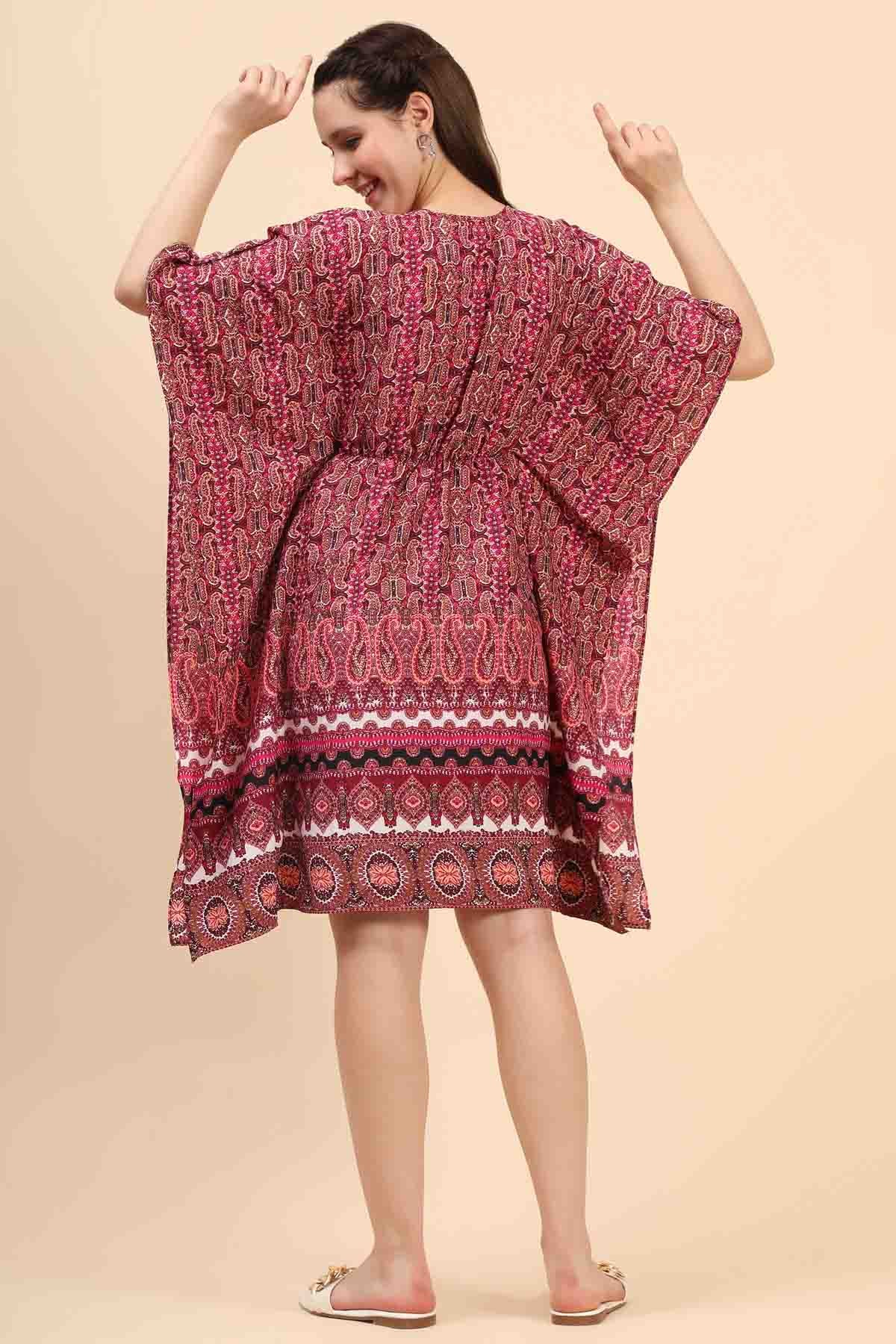 Maroon Crepe Short Kaftan