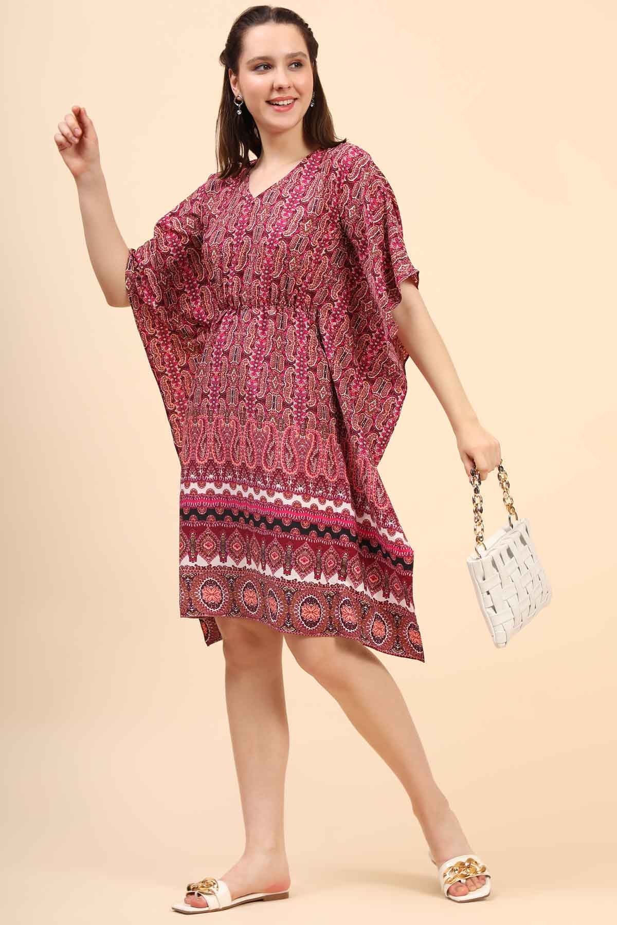 Maroon Crepe Short Kaftan