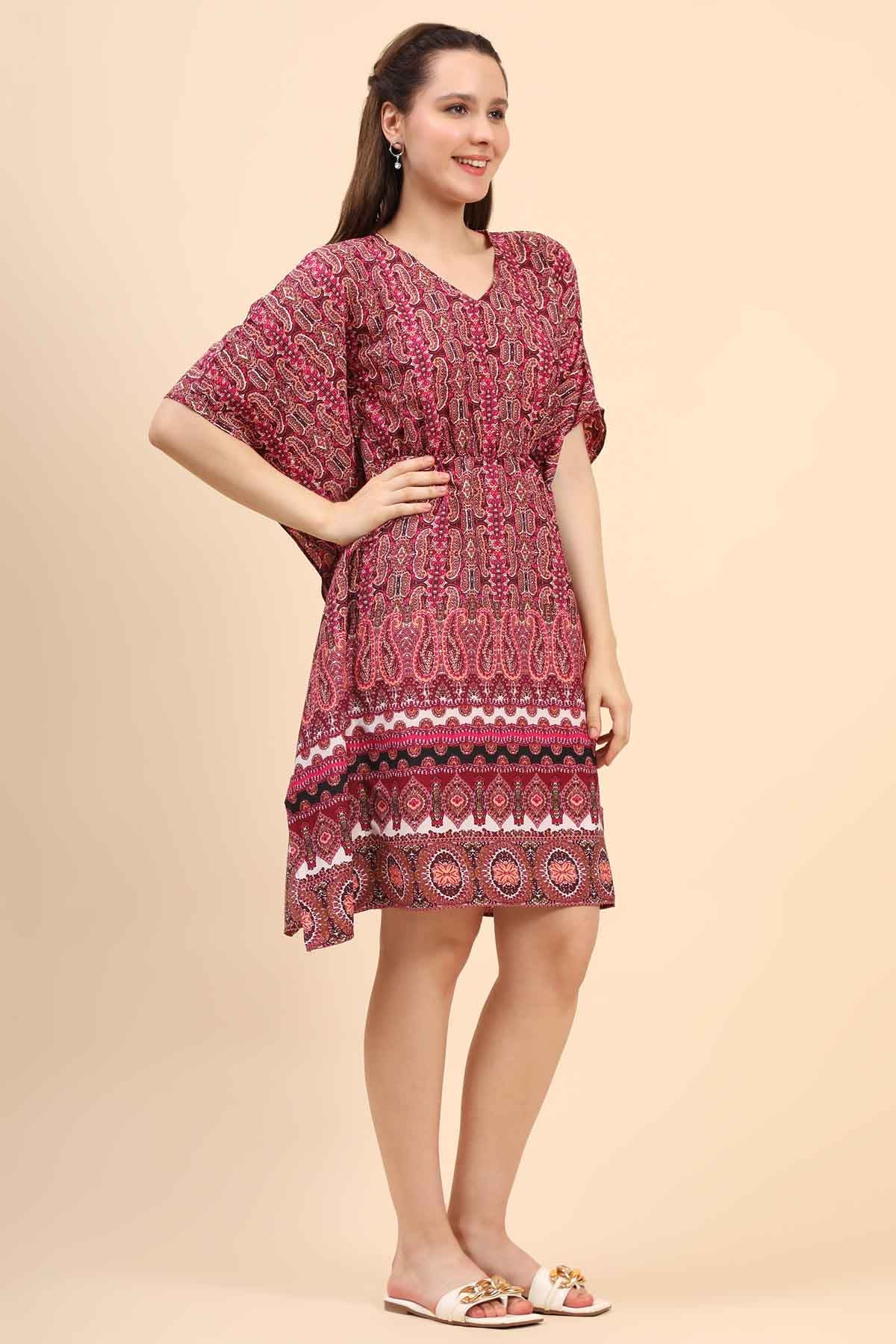 Maroon Crepe Short Kaftan