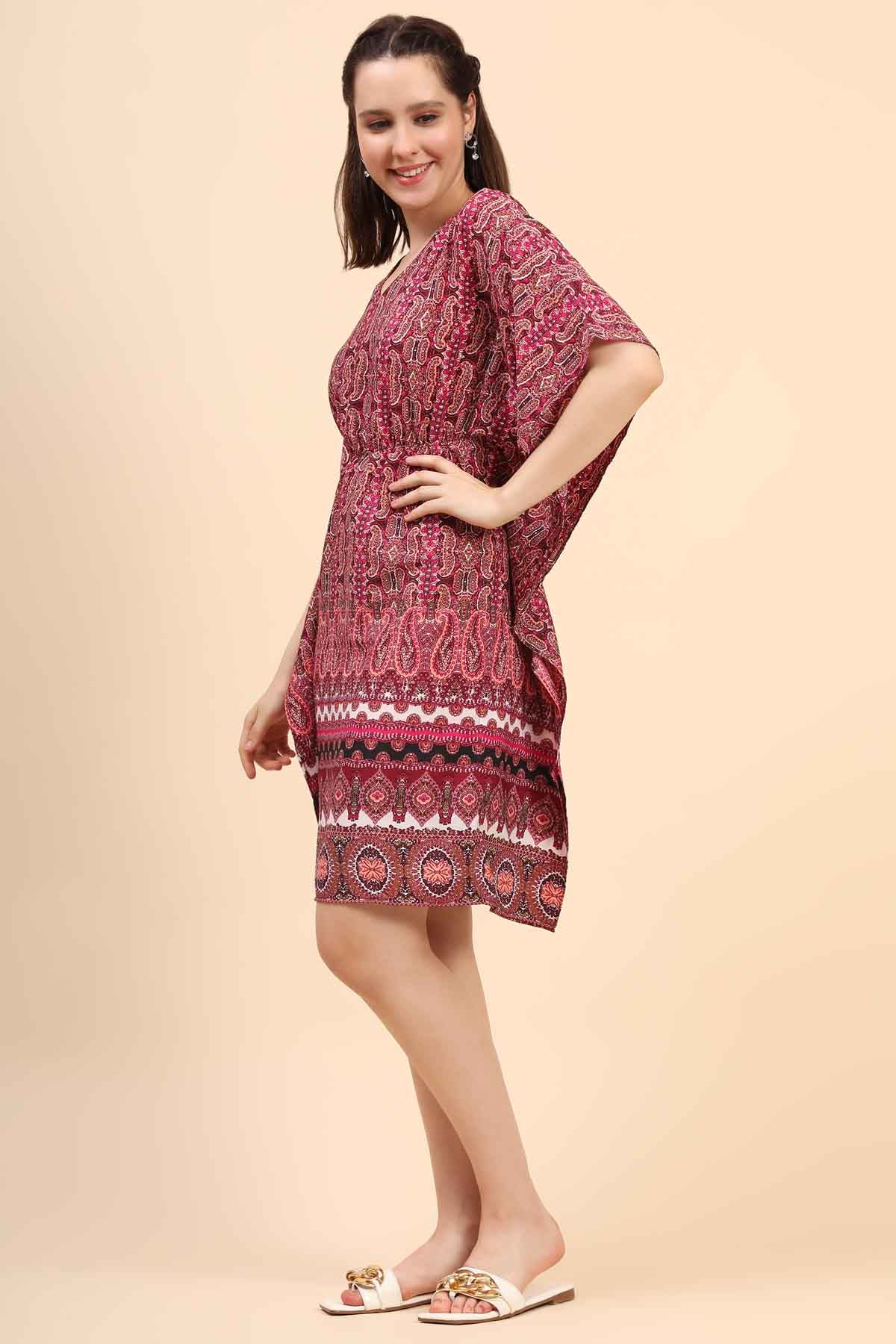 Maroon Crepe Short Kaftan