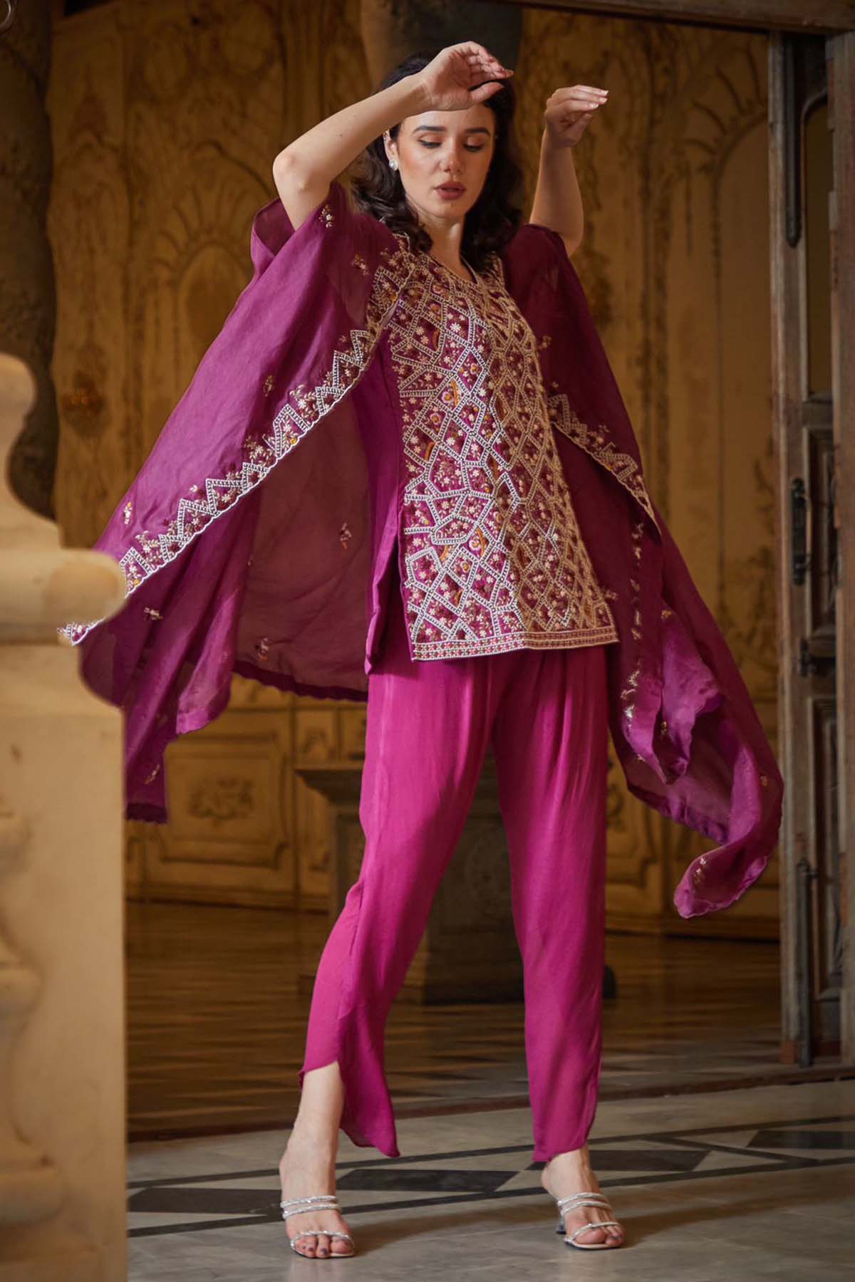 Maroon Dhoti & Jacket Set