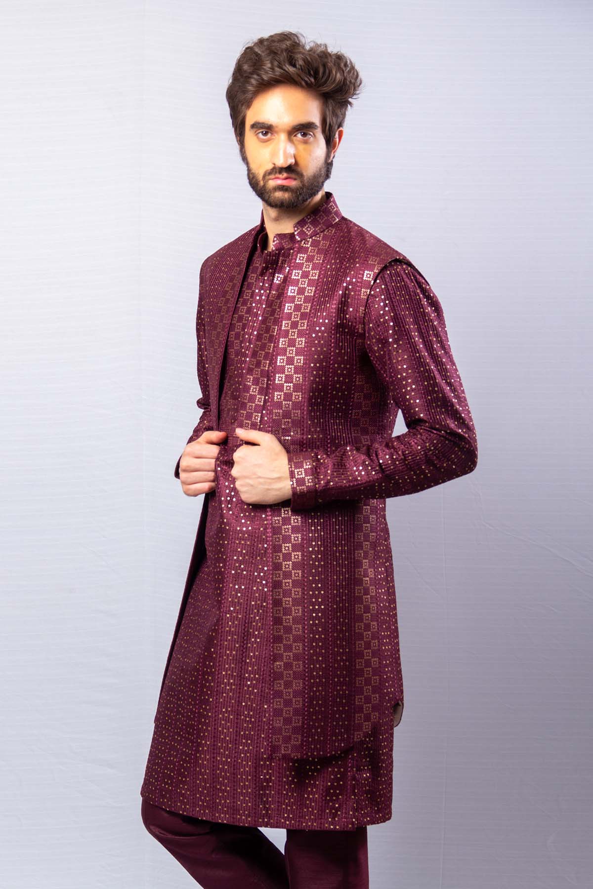 Maroon Long Jacket Set