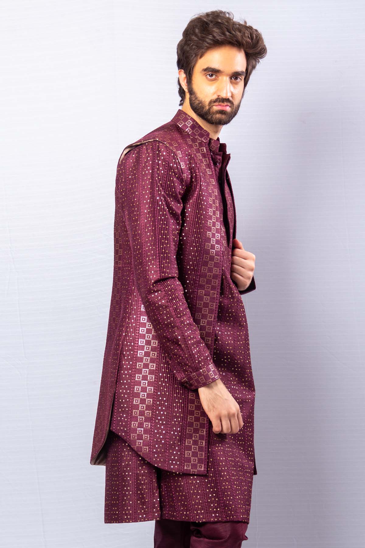 Maroon Long Jacket Set