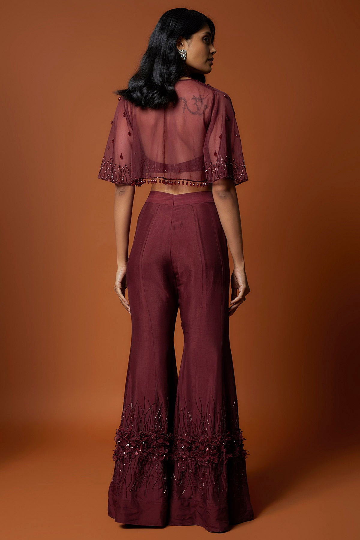 Maroon Embroidered Jacket Set