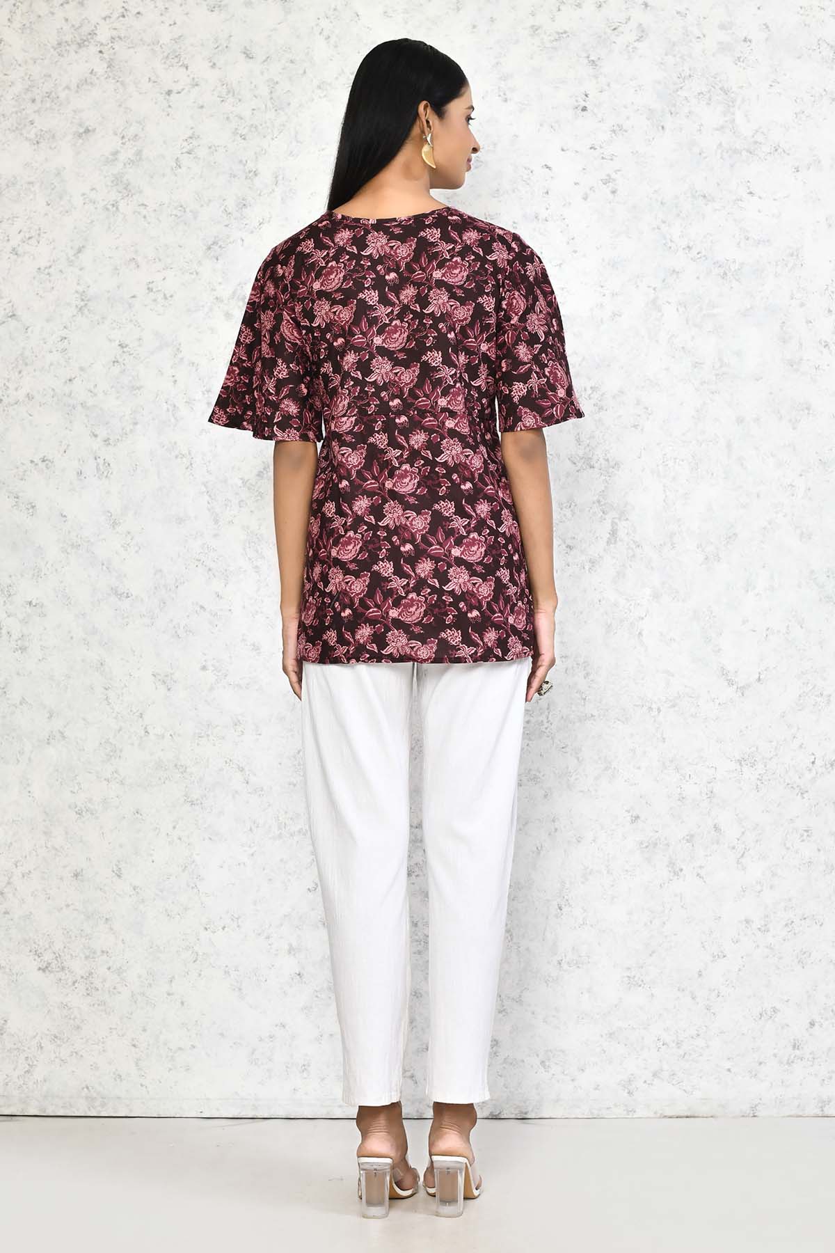 Maroon Floral Print Top