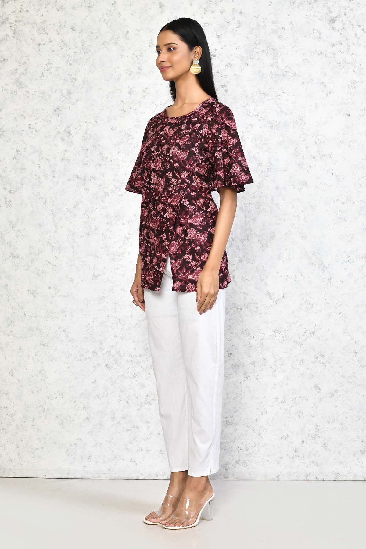 Maroon Floral Print Top