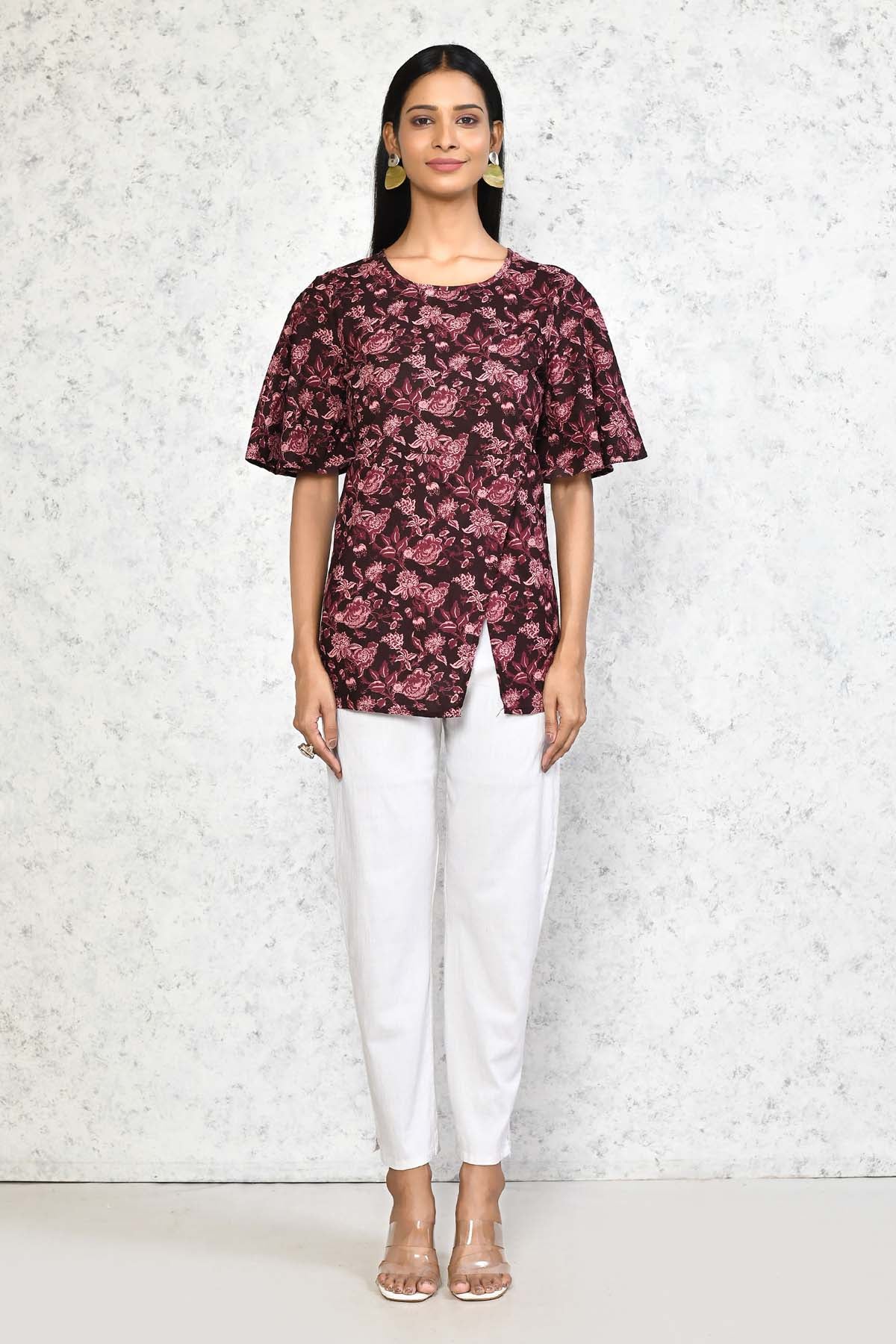 Maroon Floral Print Top