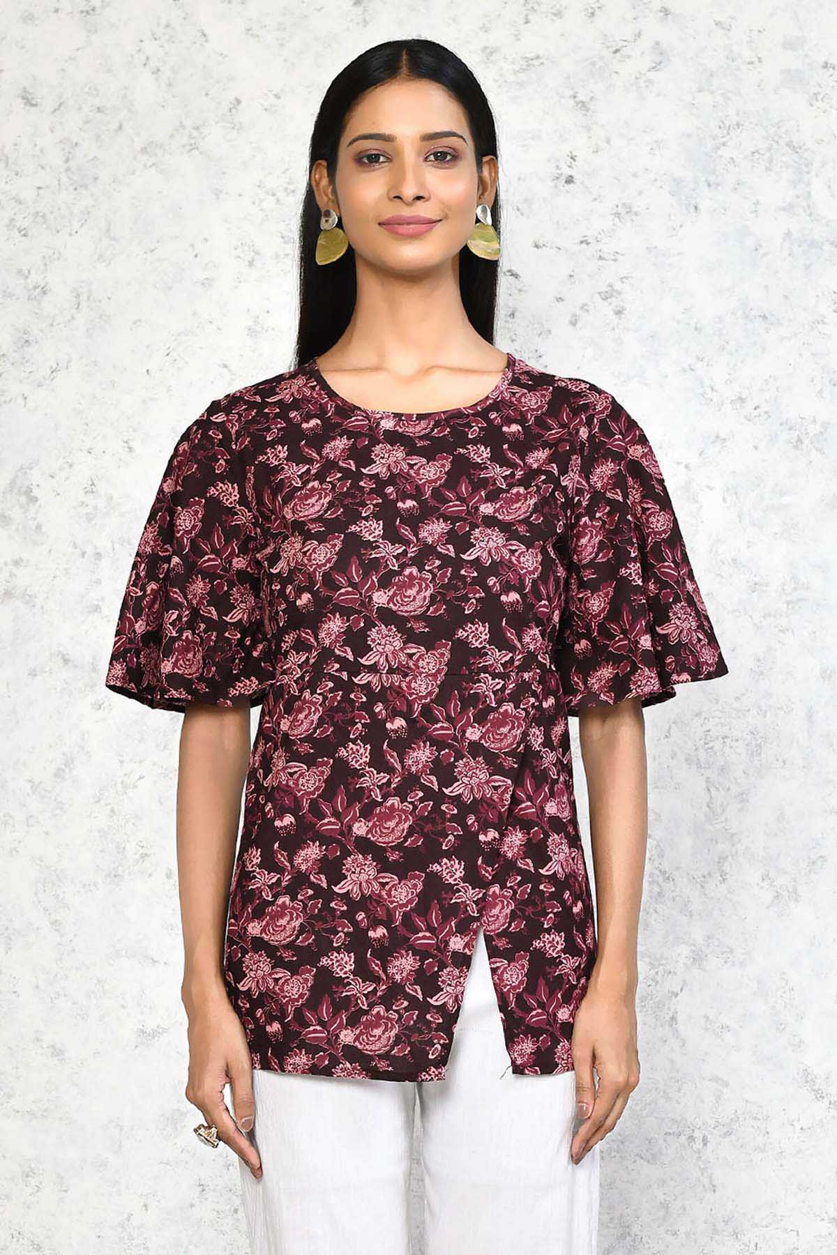 Maroon Floral Print Top