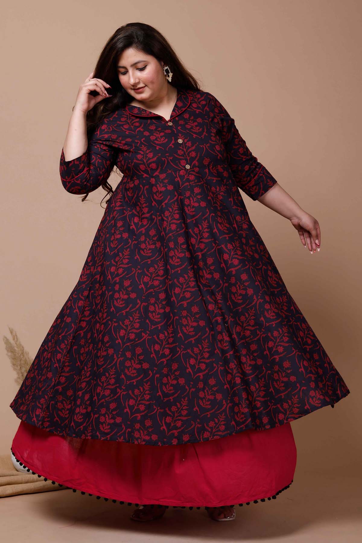 Maroon Floral Printed Kurta