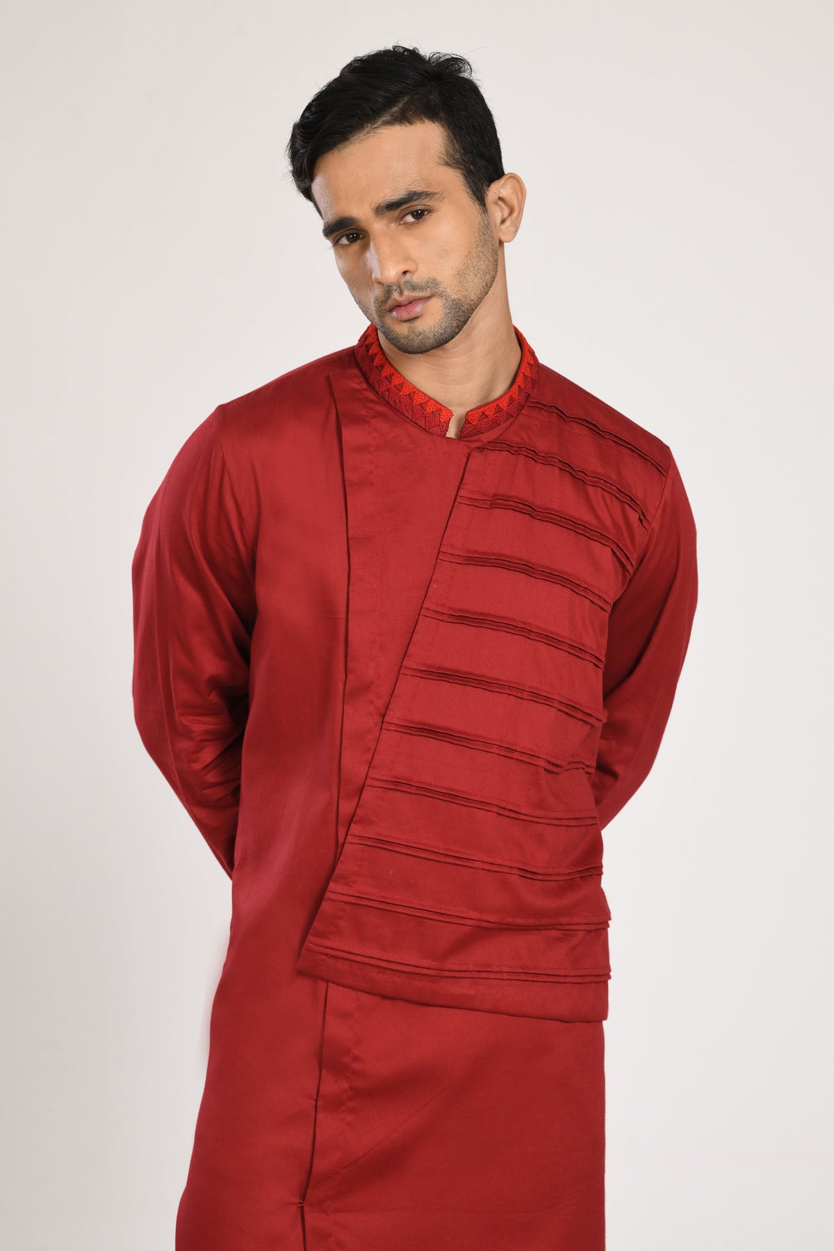 Maroon Pleated Kurta Set