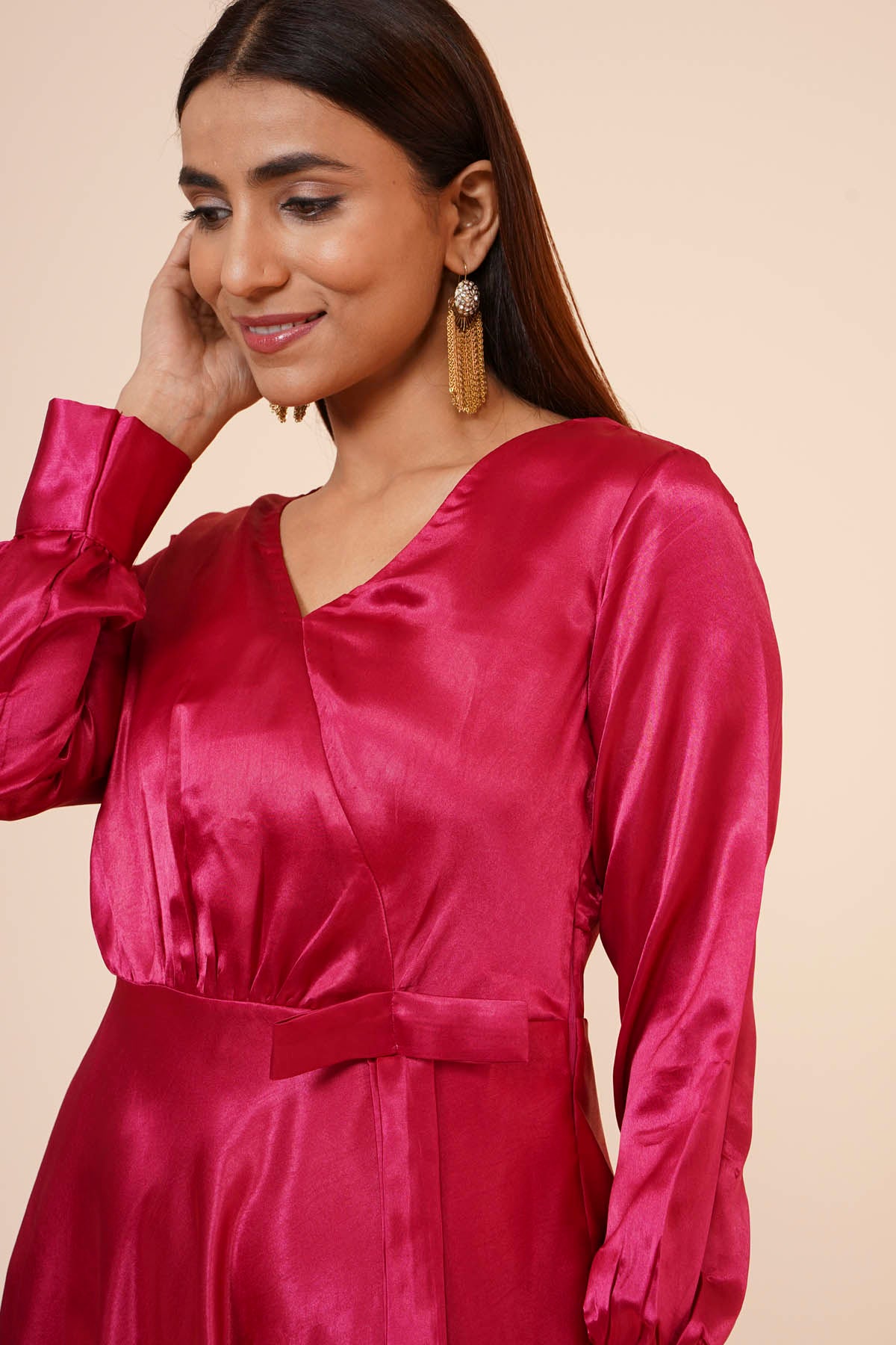 Maroon Ribbon Drape Dress