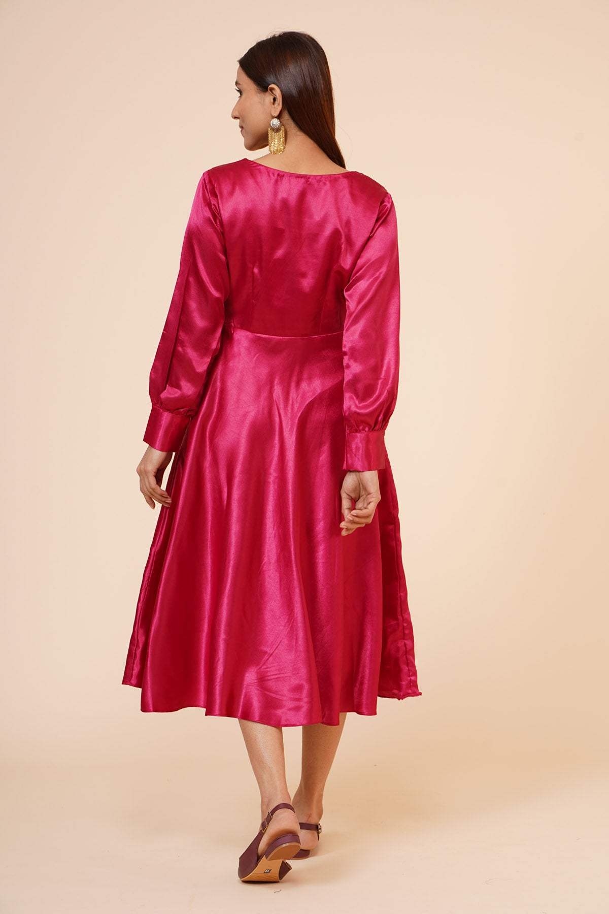 Maroon Ribbon Drape Dress