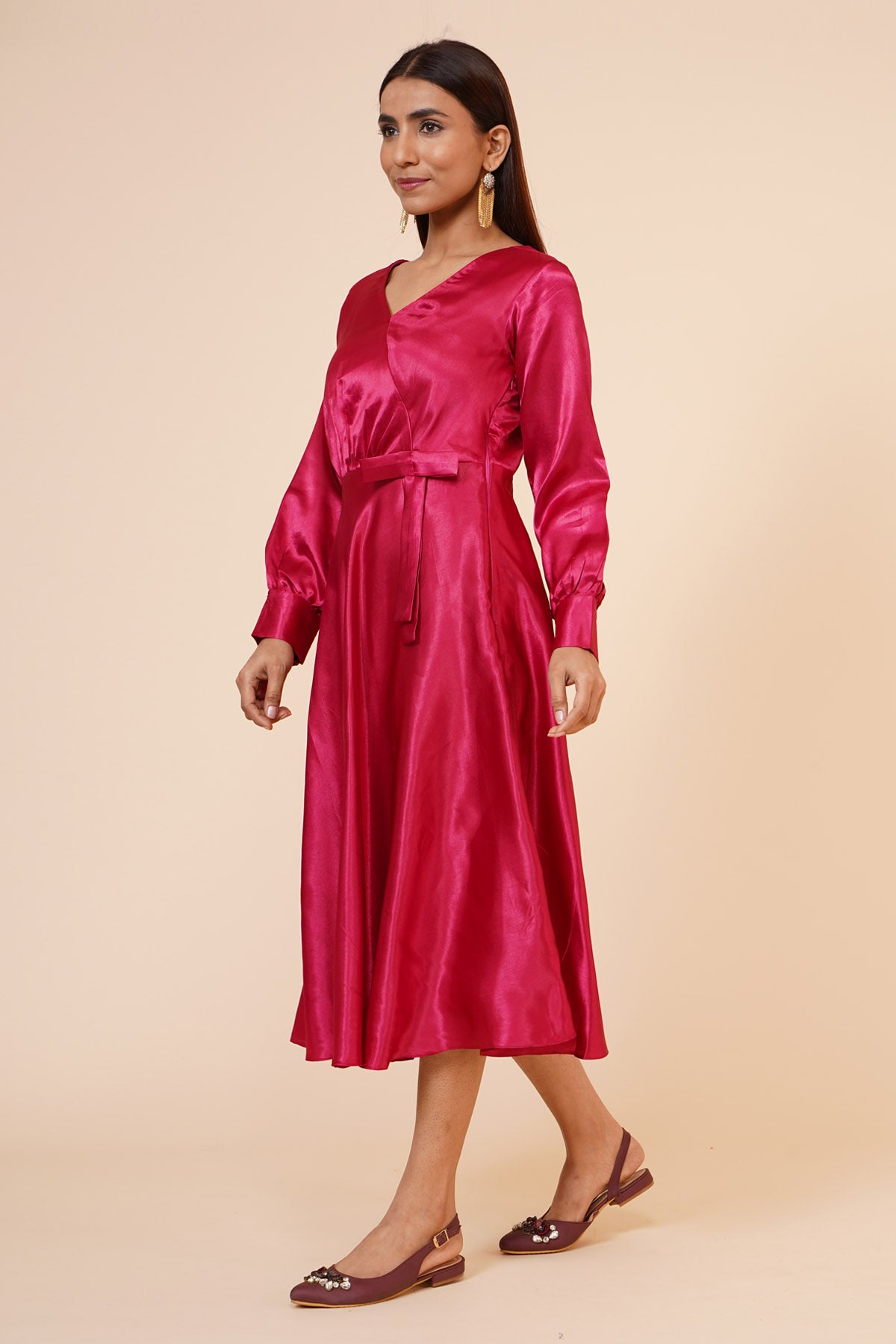 Maroon Ribbon Drape Dress