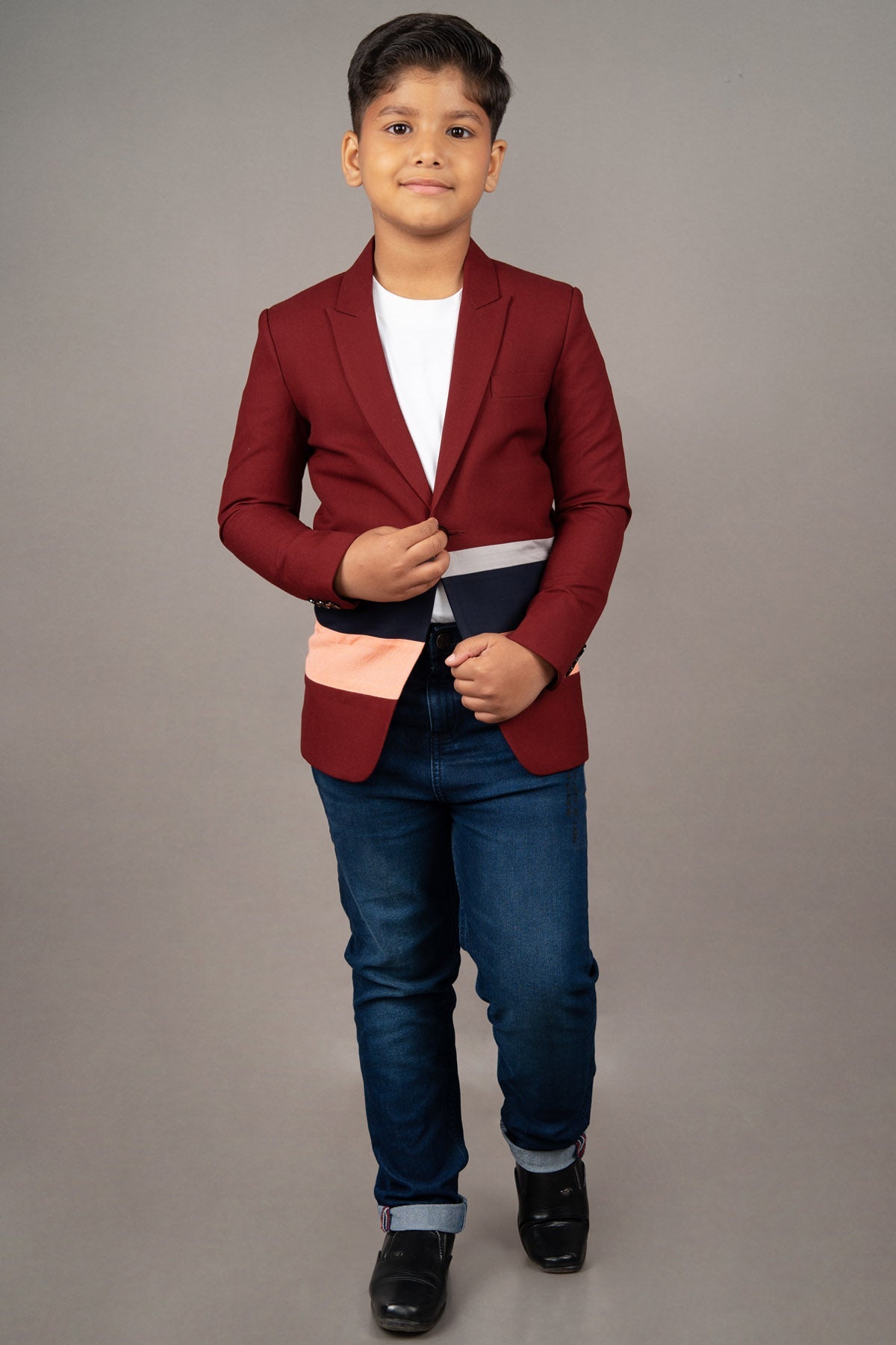 Designer Little Brats Maroon 3 Stripe Blazer Coat For young Boys Available online at ScrollnShops