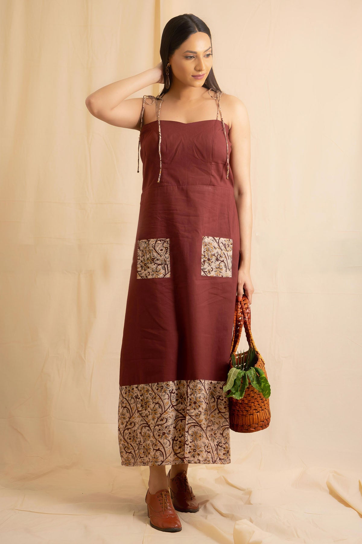 Charu Bhaskar Maroon A-Line Printed Dress for women online at ScrollnShops