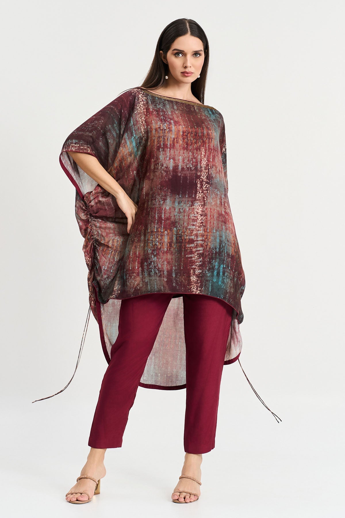 Buy Maroon Abstract Print Kaftan Set by Koswi for women online at ScrollnShops