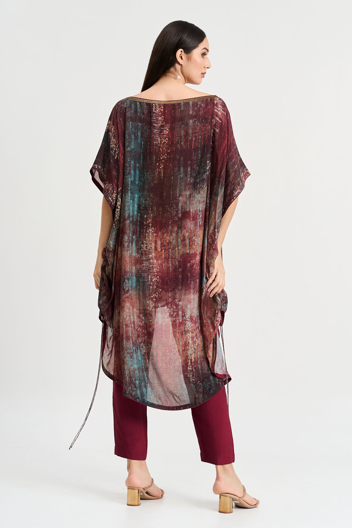 Maroon Abstract Print Kaftan Set