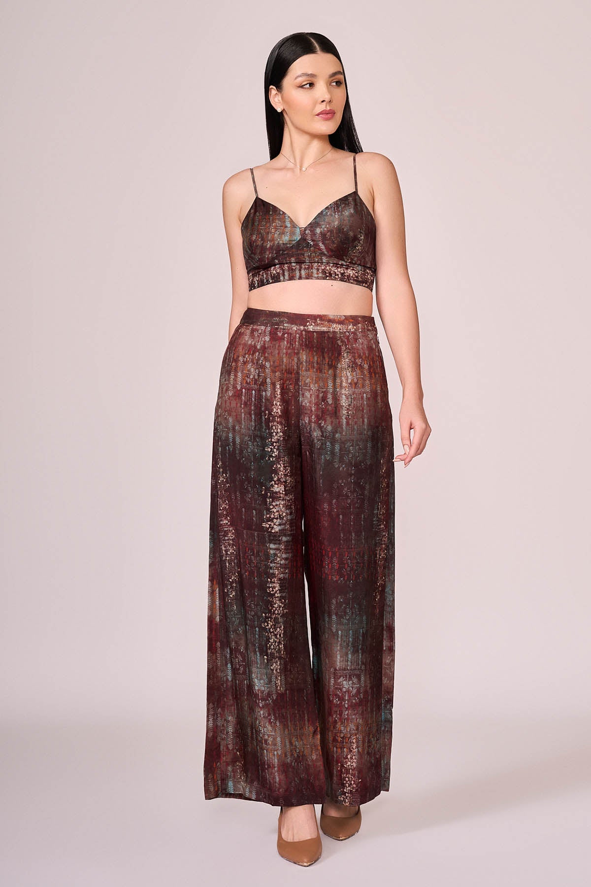 Buy Maroon Abstract Printed Pants by Koswi for women online at ScrollnShops