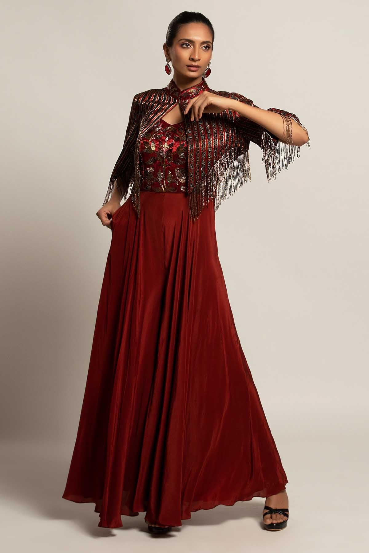 Maroon Ajrakh Jumpsuit & Jacket