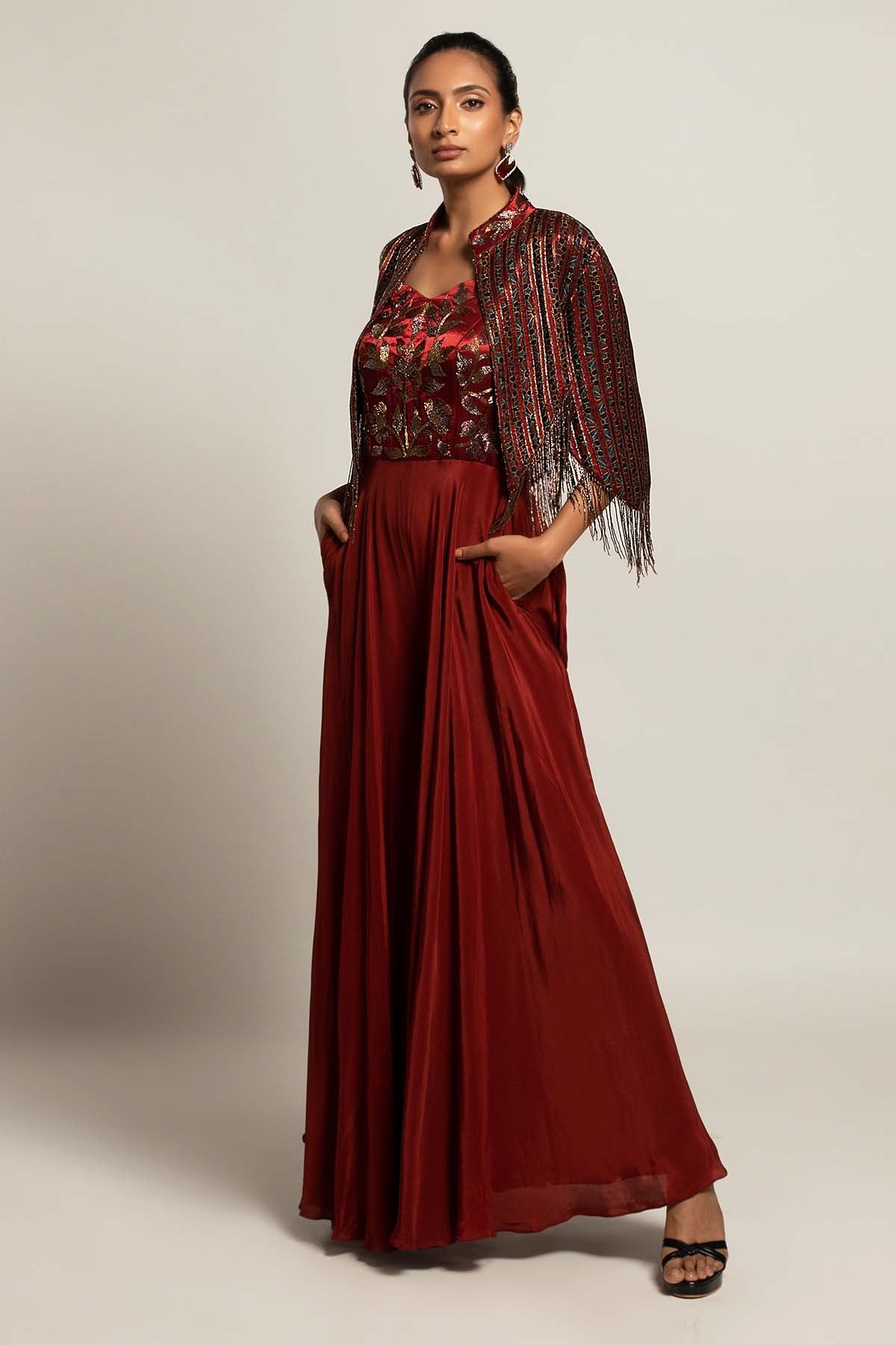 Maroon Ajrakh Jumpsuit & Jacket