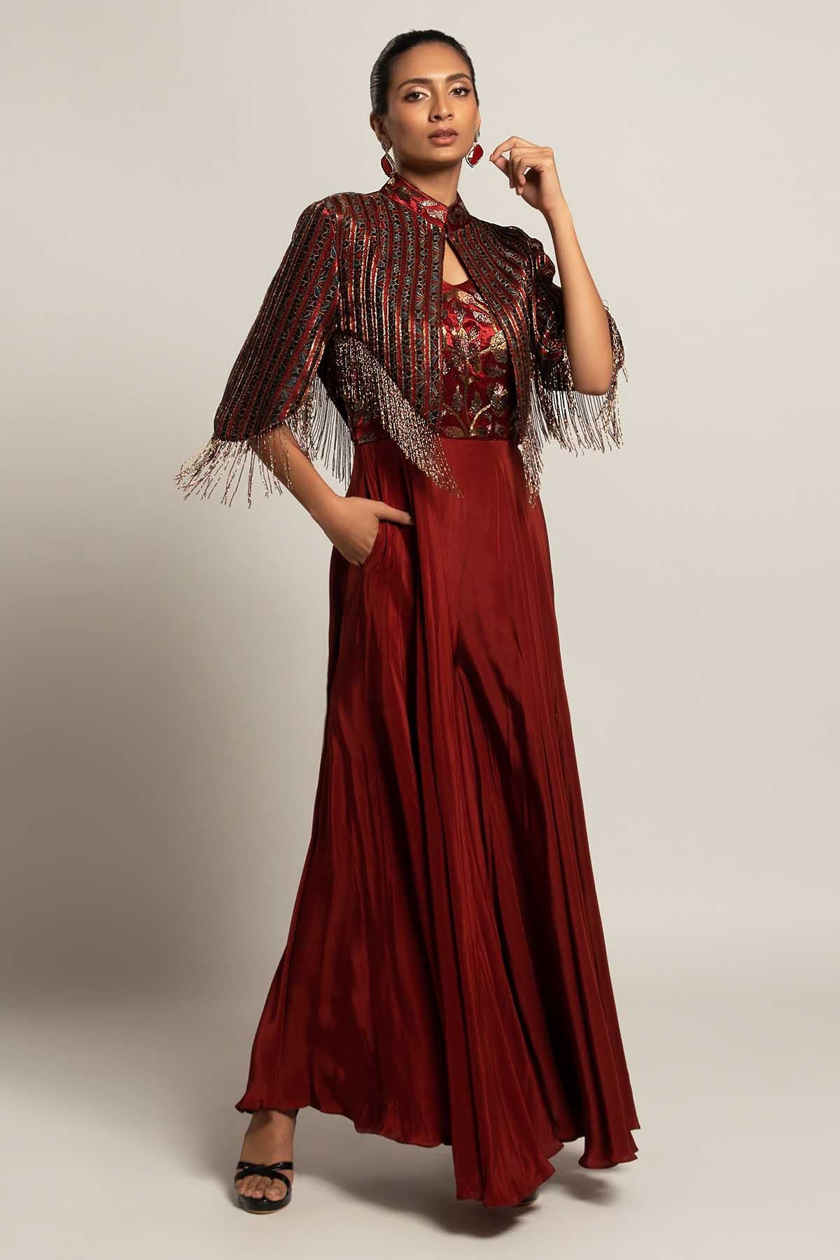 Maroon Ajrakh Jumpsuit & Jacket