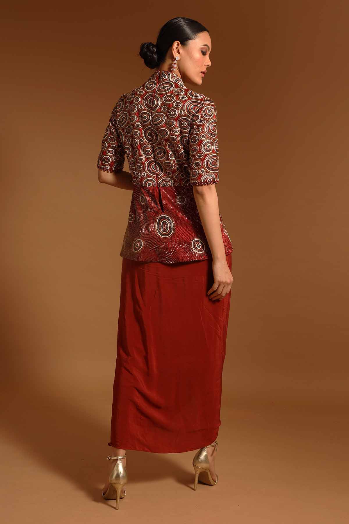 Maroon Ajrakh Print Drape Dress