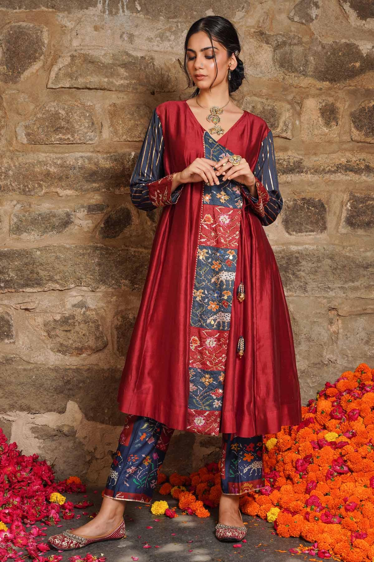 Seharre Maroon Angrakha Kurta & Pants for women online at ScrollnShops