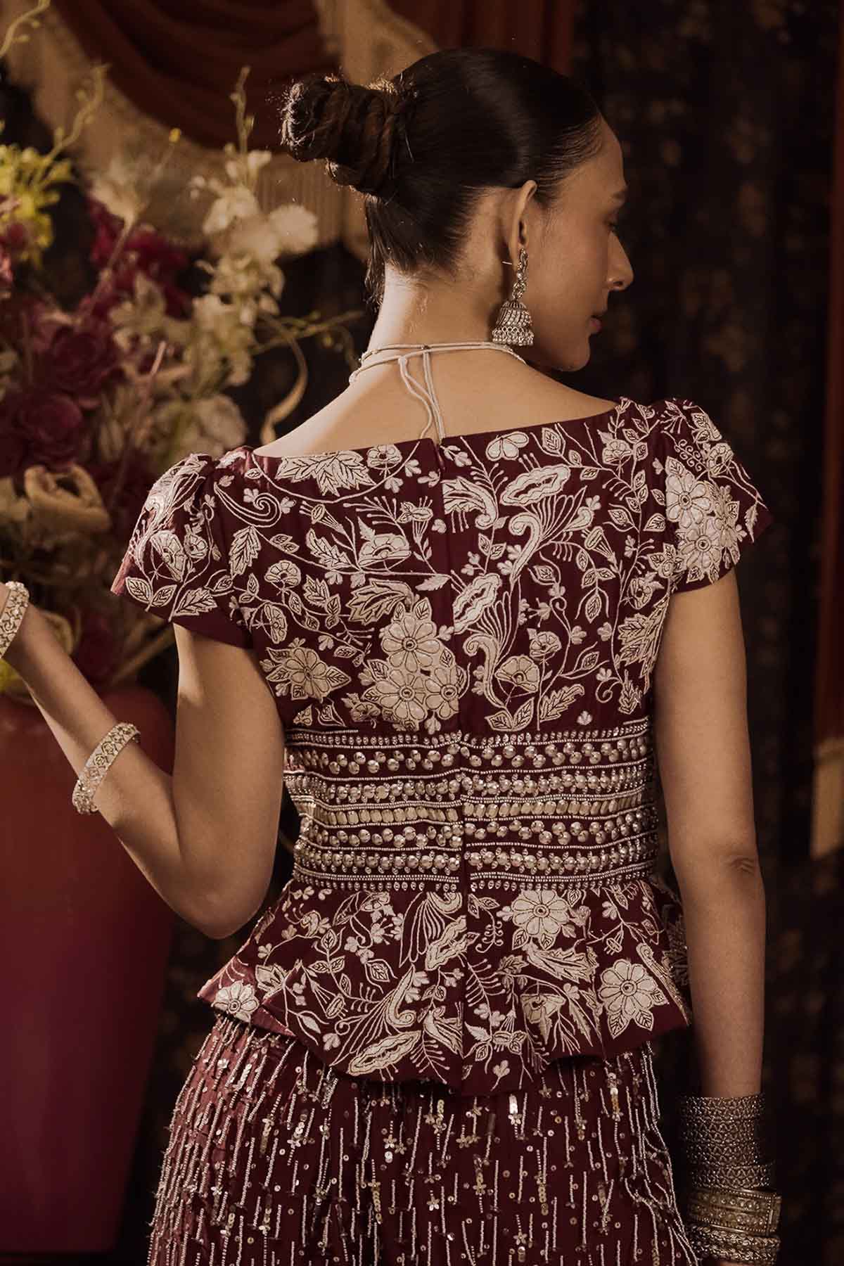 Maroon Applique Indo-Western Set