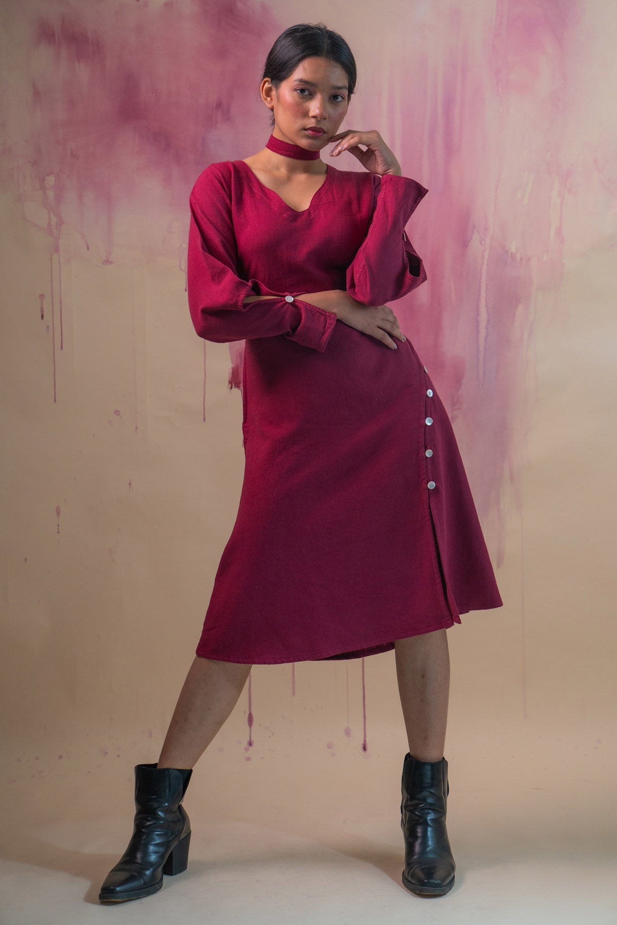 Buy Designer Maroon Asymmetric Cotton Dress By Lafaani