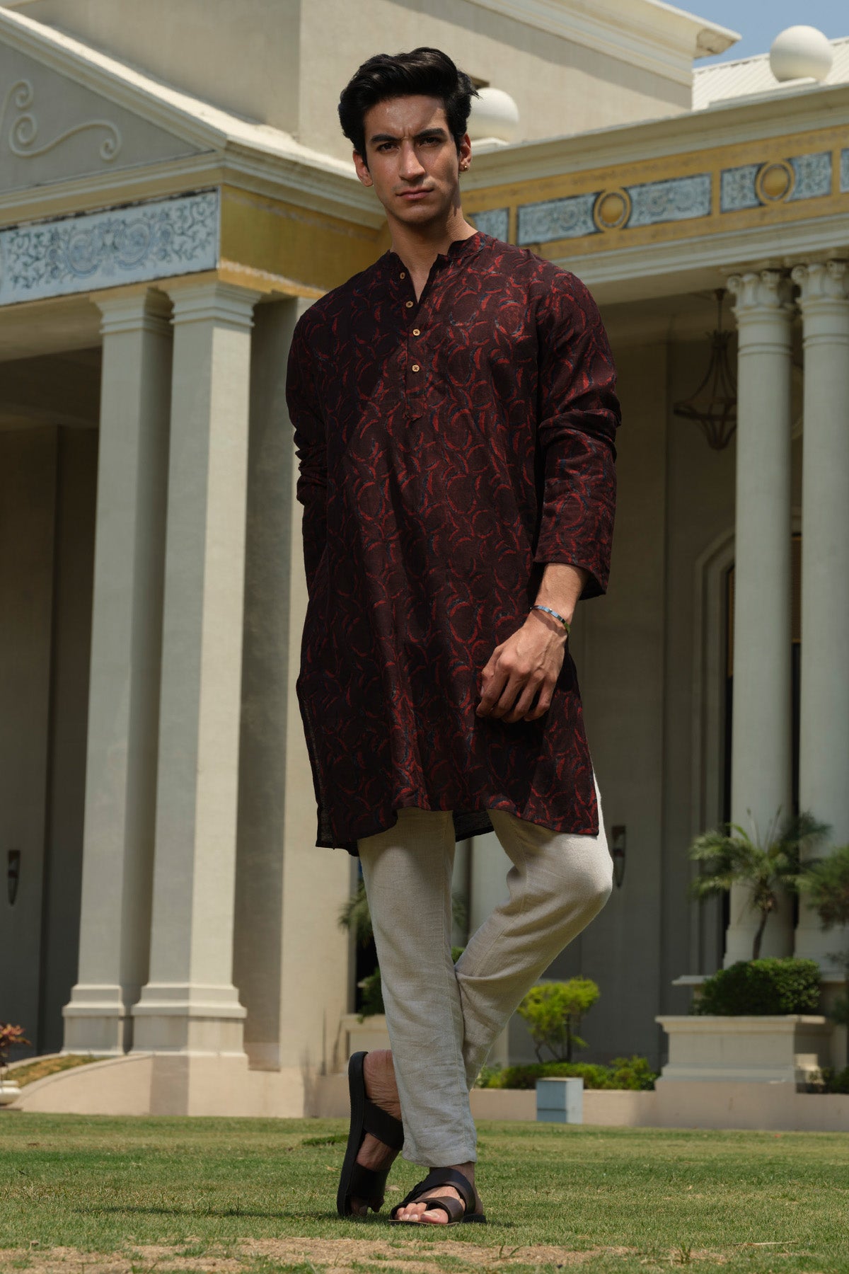 Maroon Block Printed Short Kurta