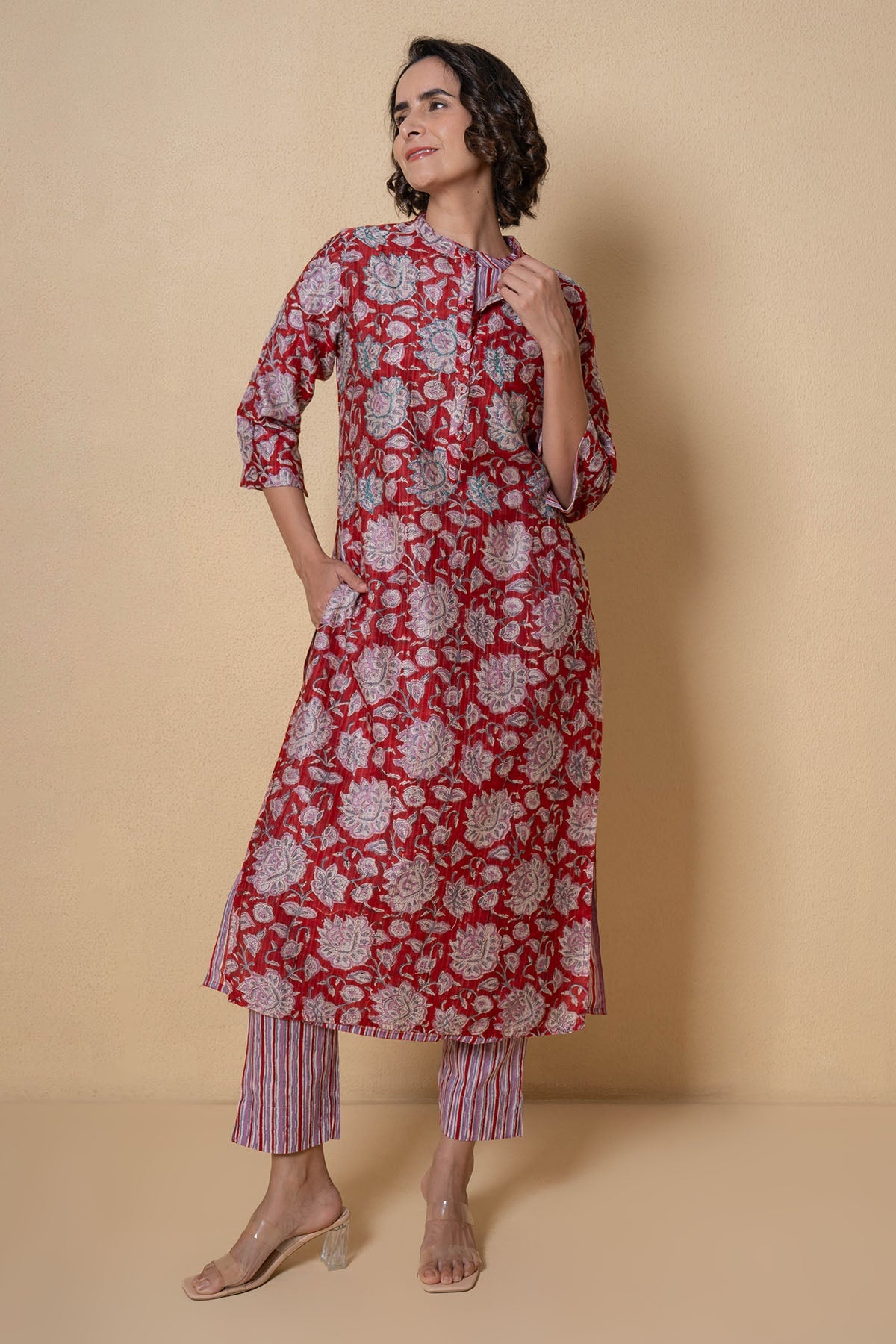 Buy Maroon Chanderi Kurta & Pants for Women Online at ScrollnShops