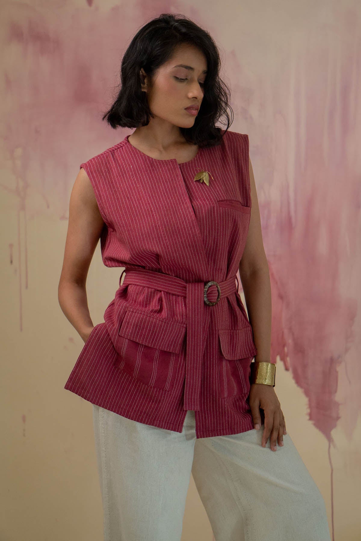 Buy Designer Maroon Cotton Belted Jacket By Lafaani