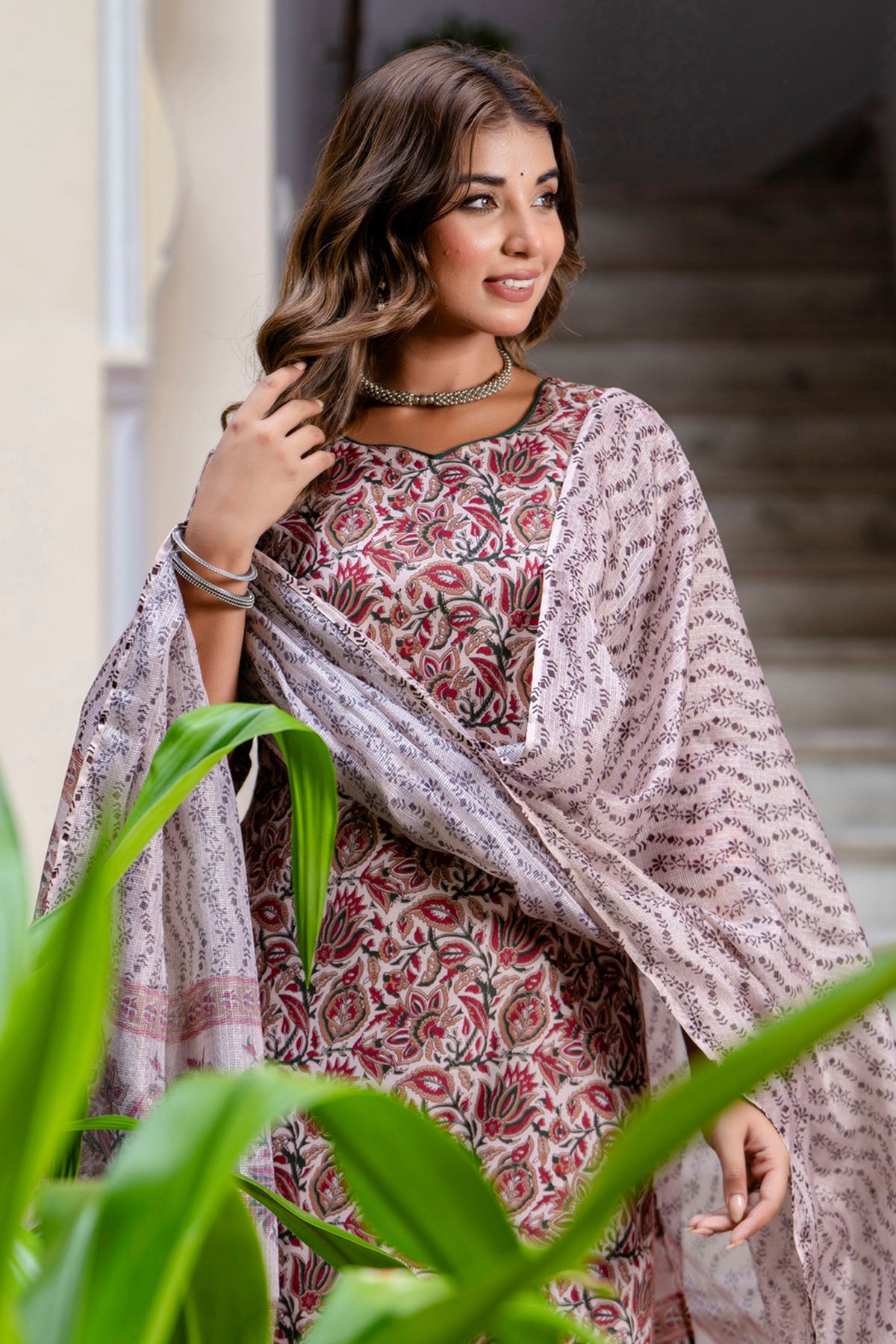 Maroon Cotton Blend Kurta Set
