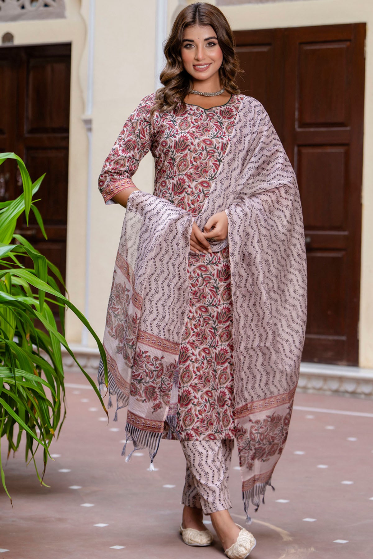 Maroon Cotton Blend Kurta Set