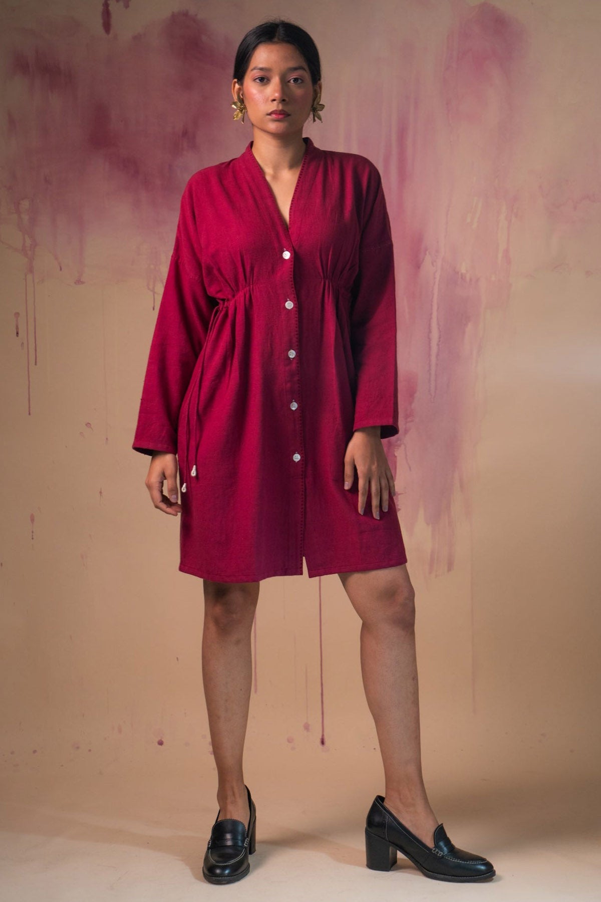 Buy Designer Maroon Cotton Cinched Dress By Lafaani