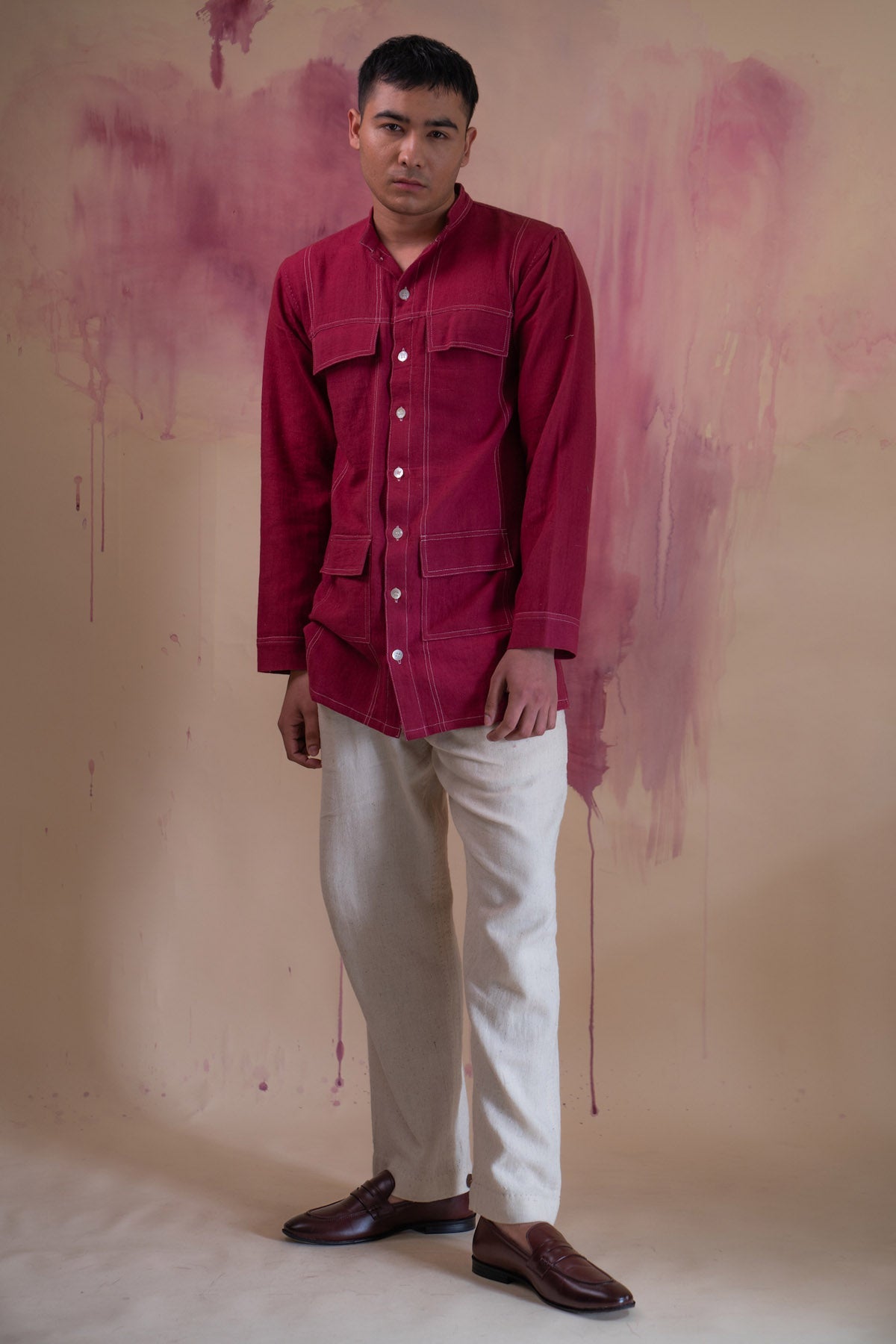 Buy Designer Maroon Cotton Panelled Shirt By Lafaani