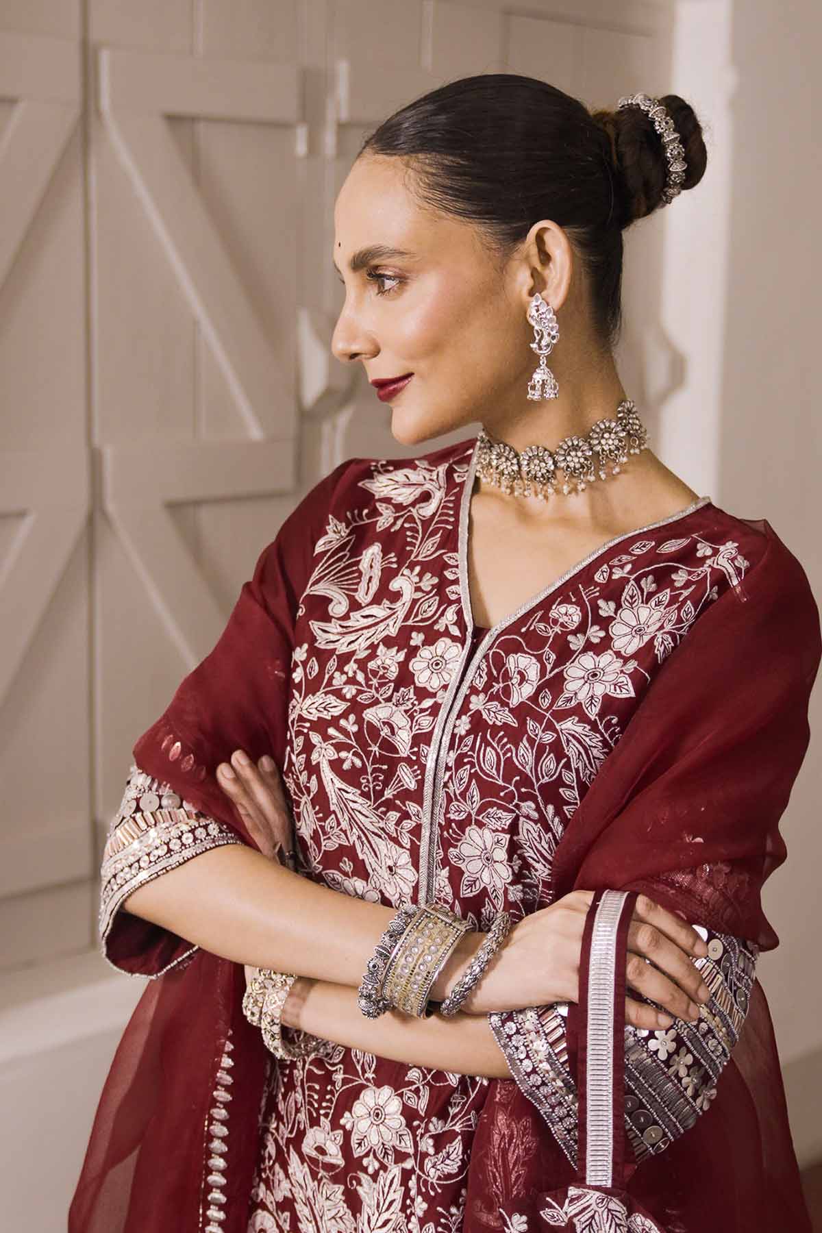 Maroon Cotton Silk Kurta Set