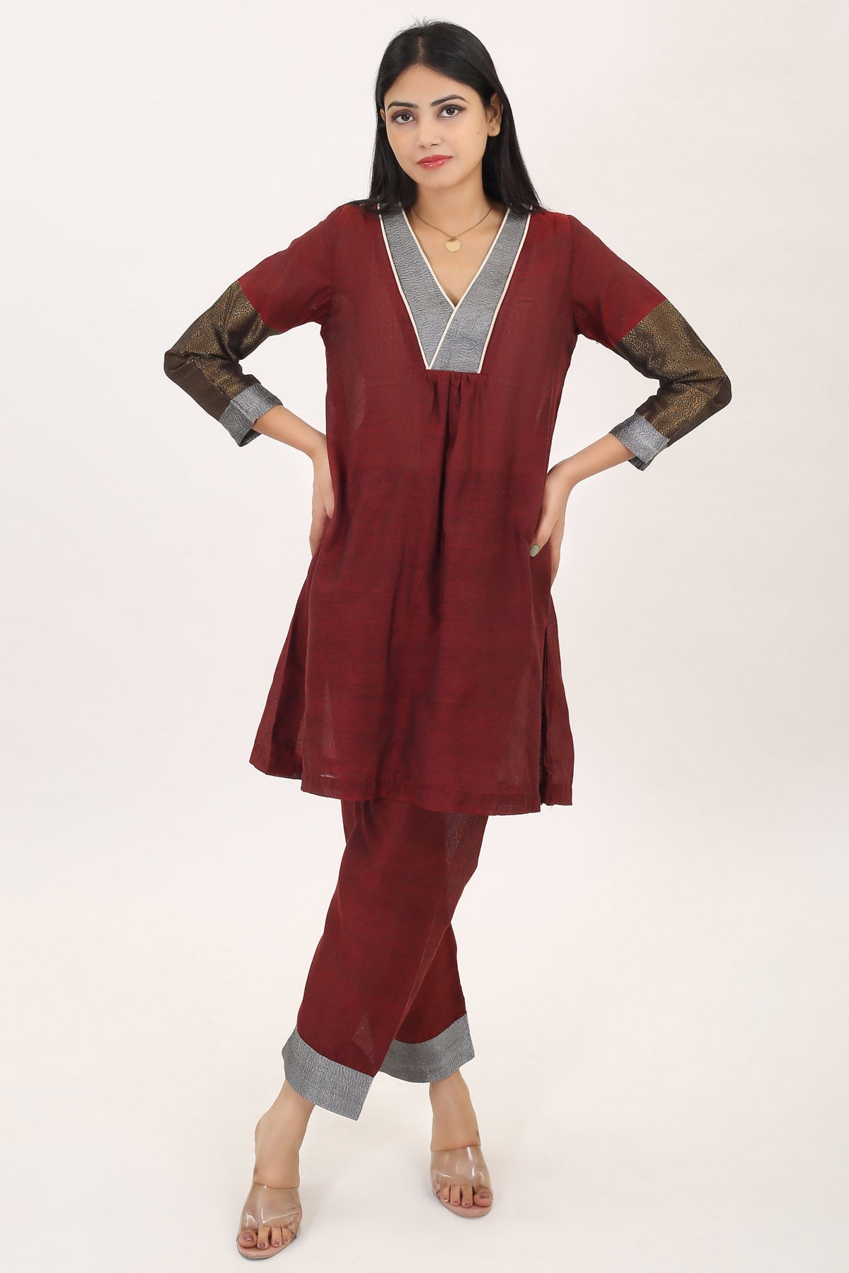 Buy Simply Kitsch Maroon Kurta Set for Women online available at ScrollnShops