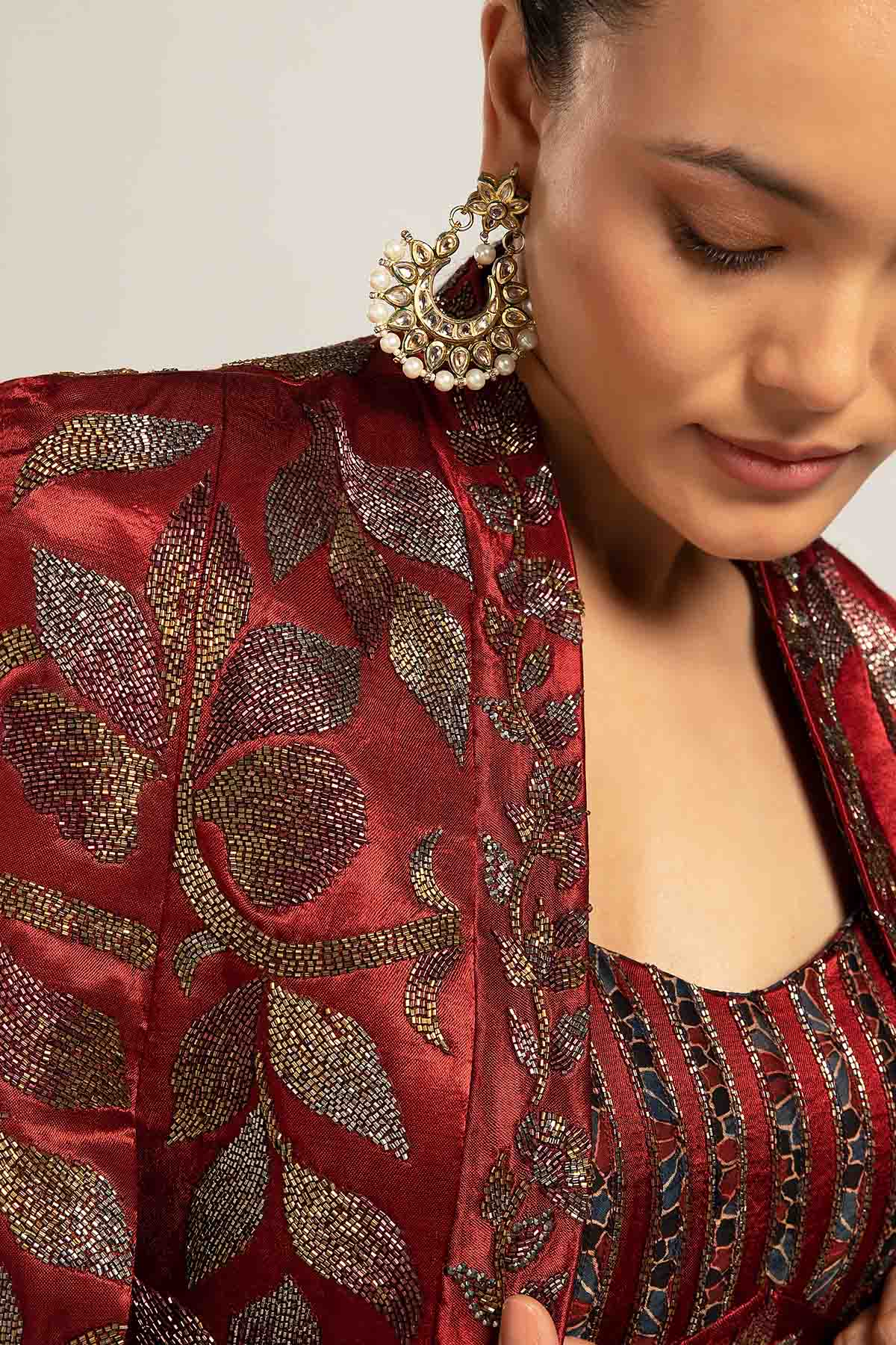 Maroon Embellished Cape Set