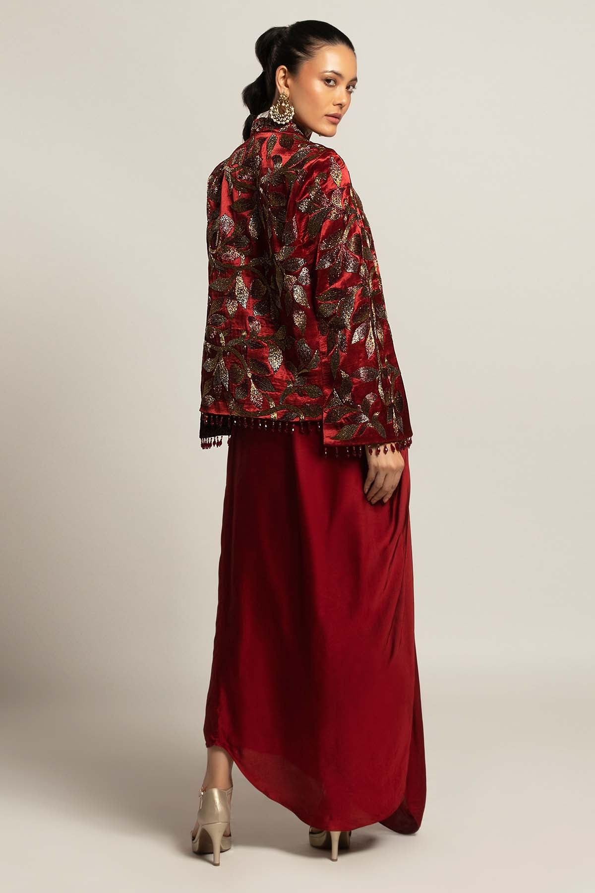 Maroon Embellished Cape Set