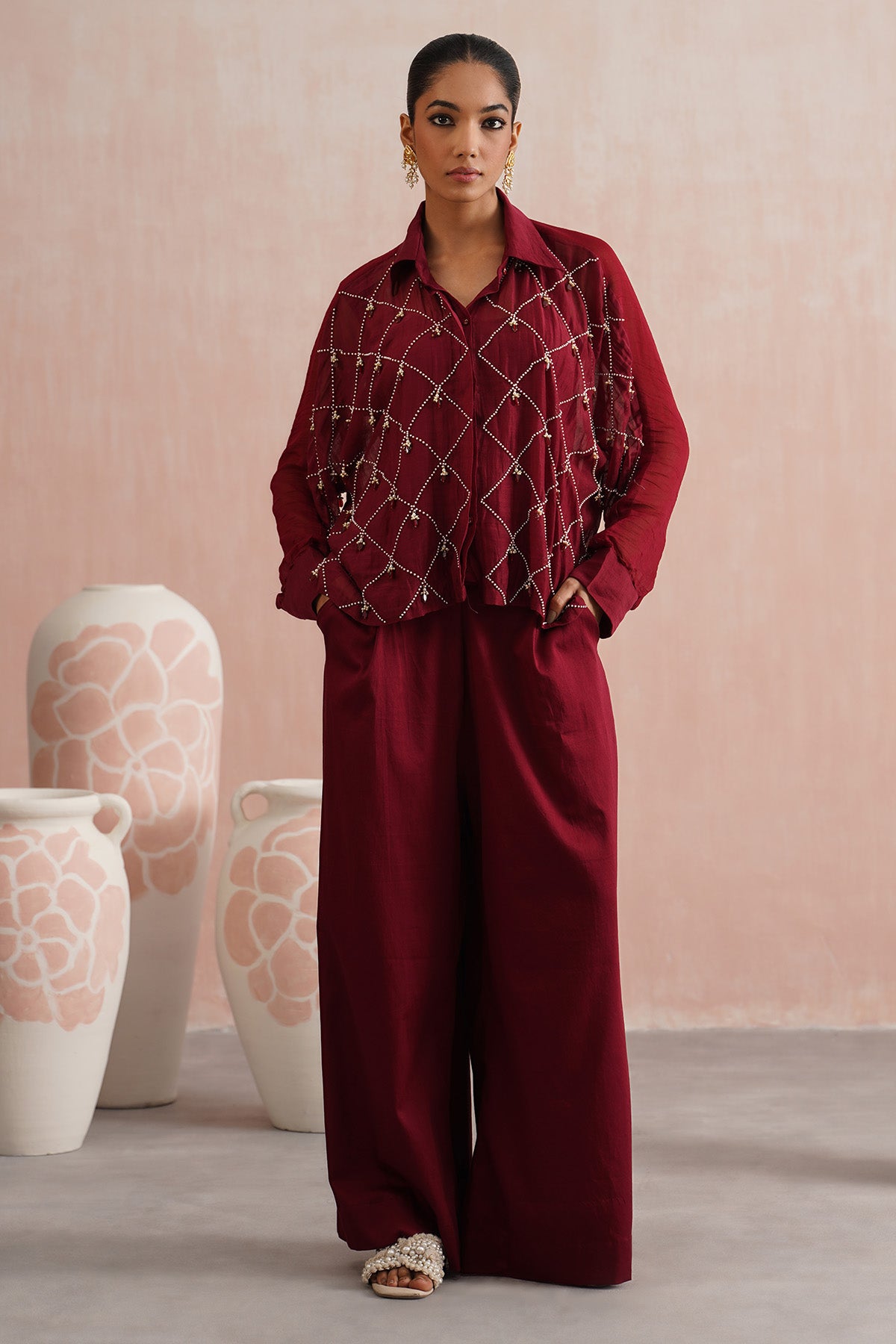 Maroon Embellished Co-ord Set